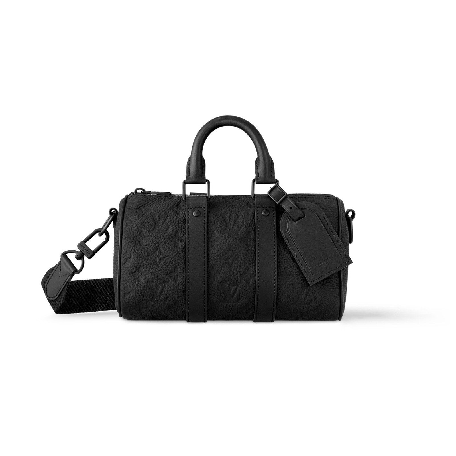 Louis Vuitton Black Leather Name Tag w/ Y S Initials Small Goldtone France