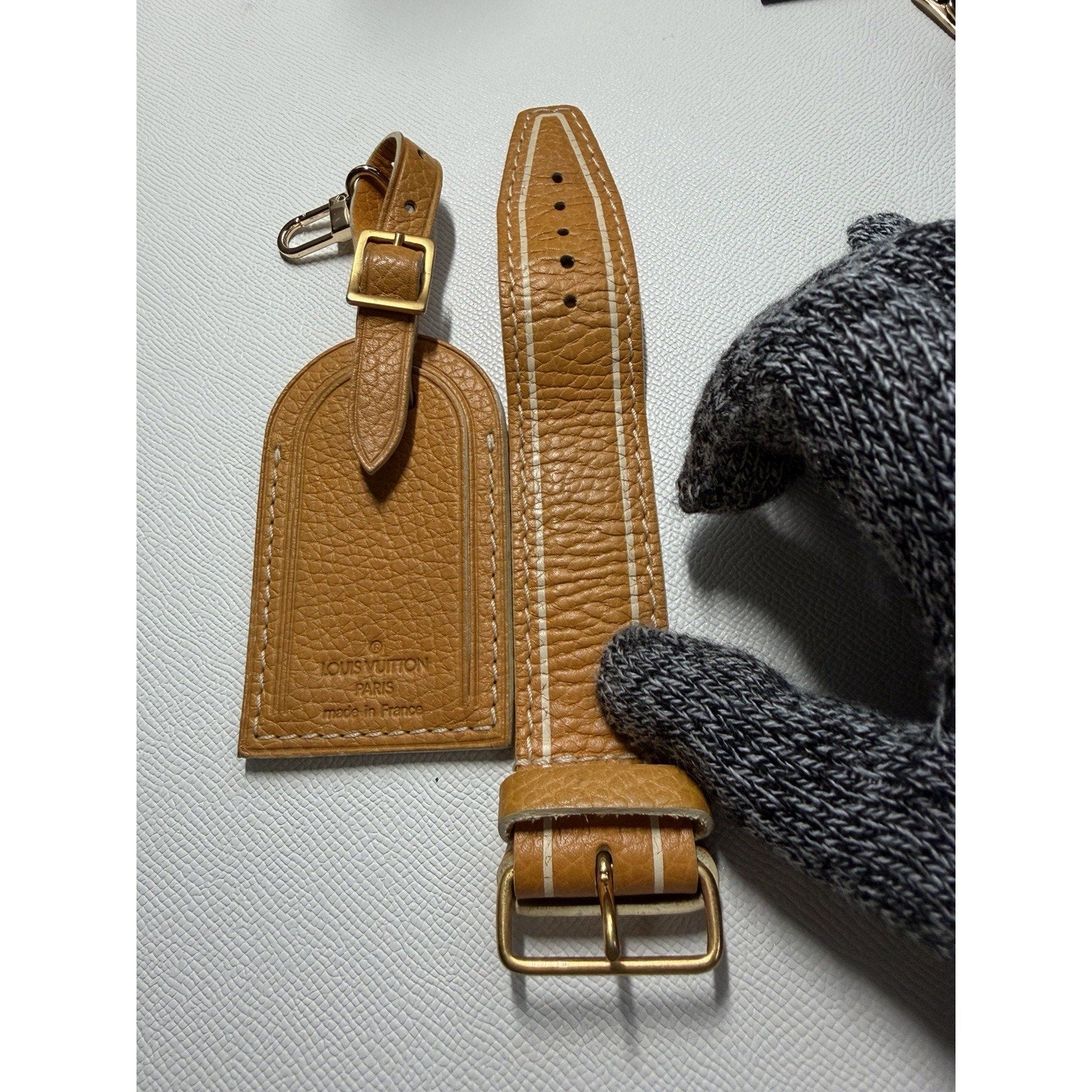 Rare Louis Vuitton Orange Name Tag w/ Strap Grained Leather Gold Pumpkin