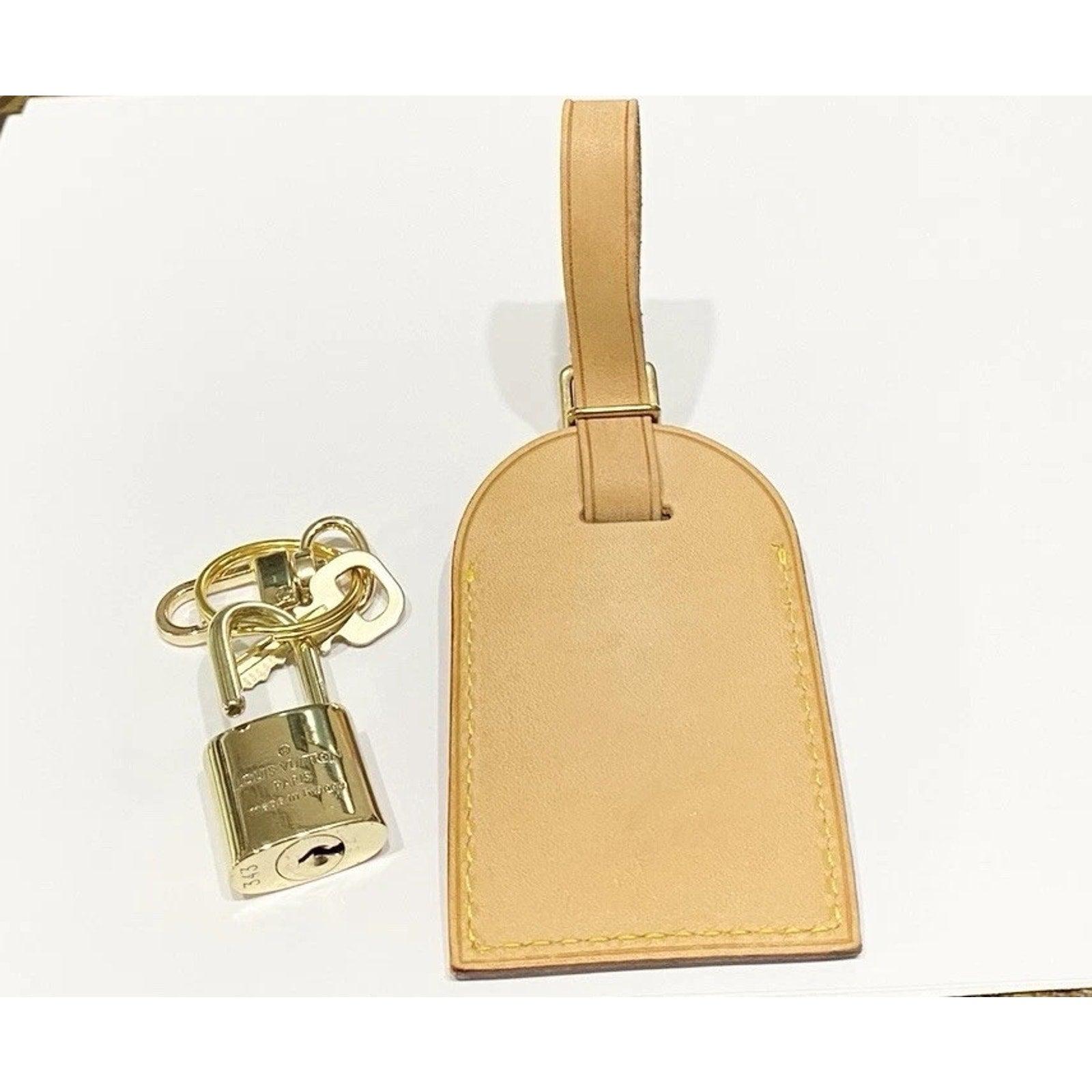 Louis Vuitton Name Tag w/ Strap Padlock & Key 1 Set ~Goldtone Authentic!