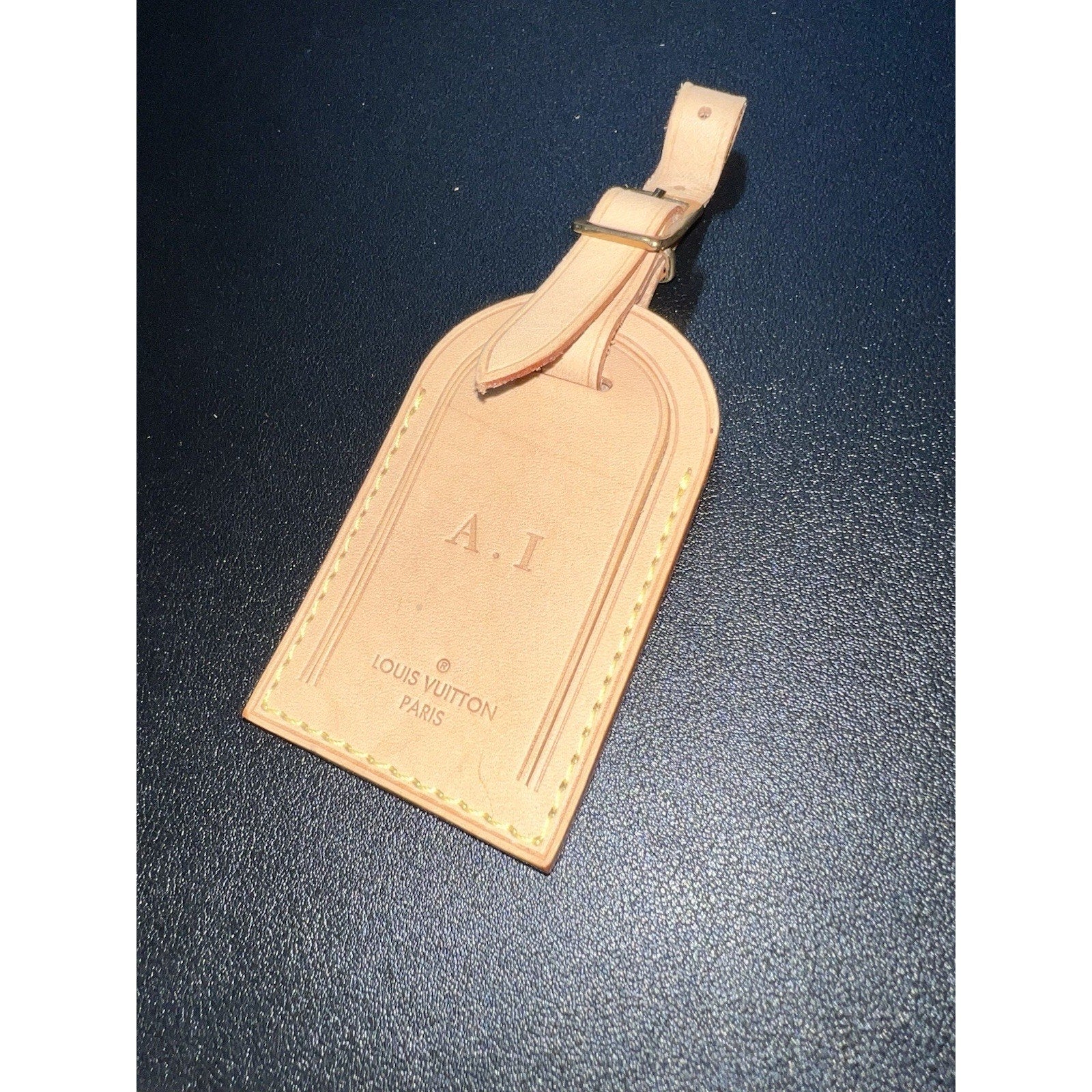 Louis Vuitton PARIS Leather Tag w/ A I Initials Goldtone - Beige Vachetta