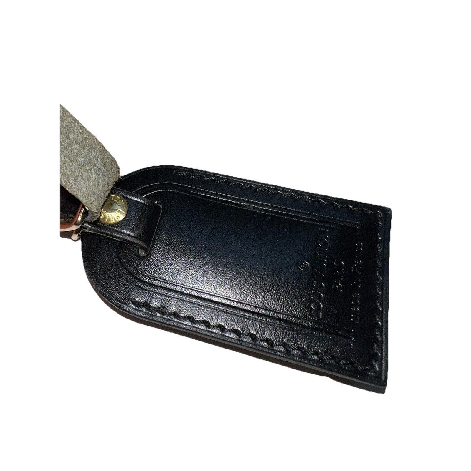 Louis Vuitton Name Tag w/ S Initial Black Gold tone Metal Small Mint