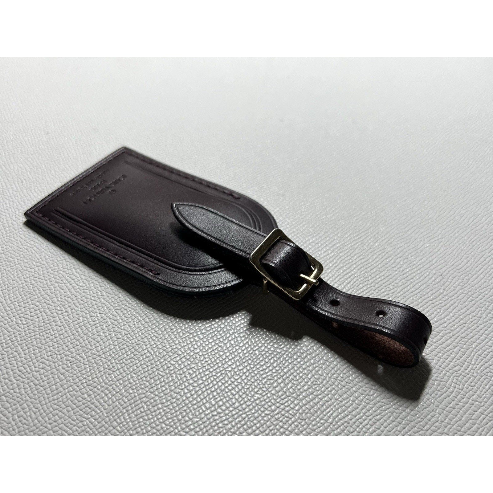 RARE Louis Vuitton Name Tag Plum Leather Bordeaux France Goldtone LN