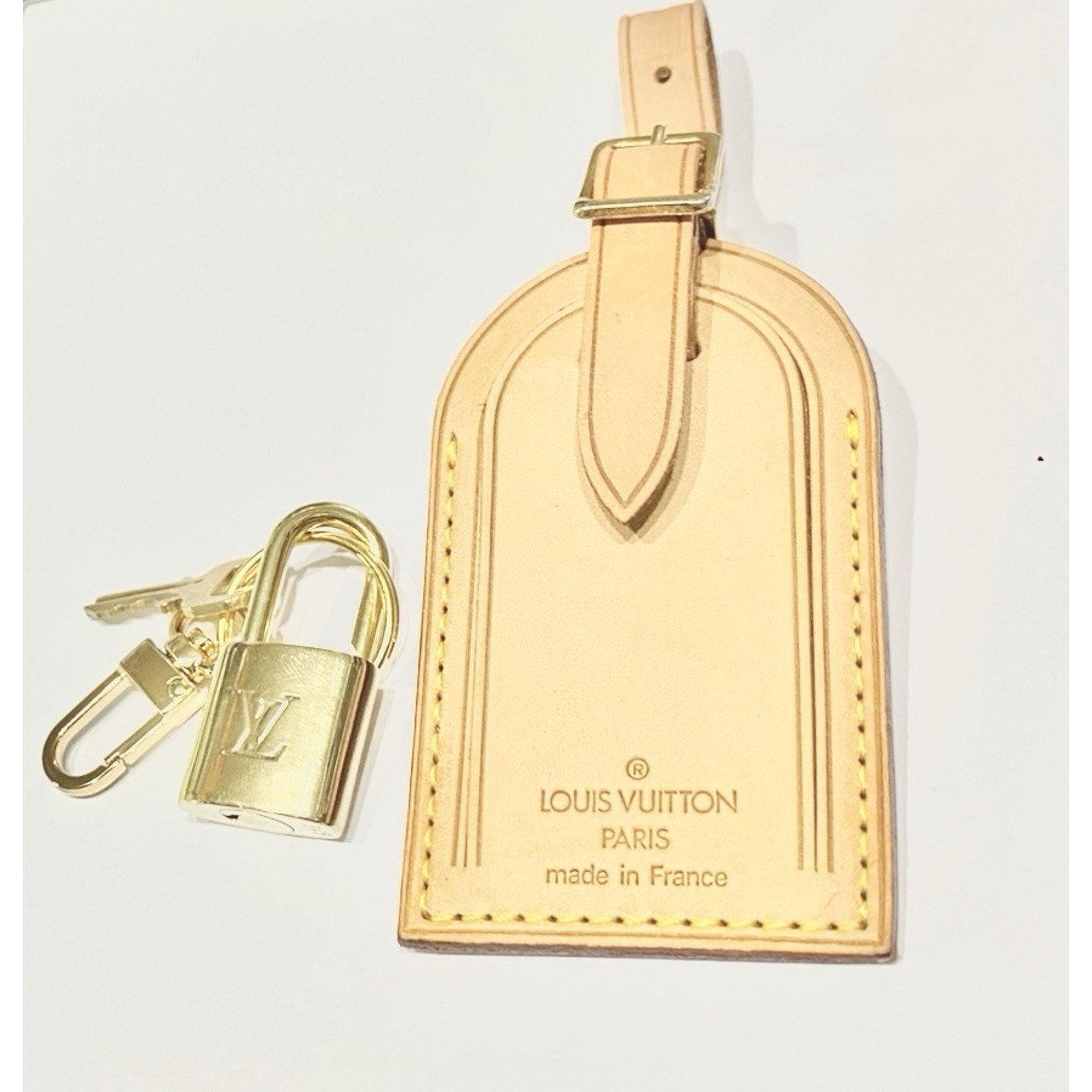 Louis Vuitton ID Name Tag Lock & Key Brass Padlock 1 Set - Goldtone Large