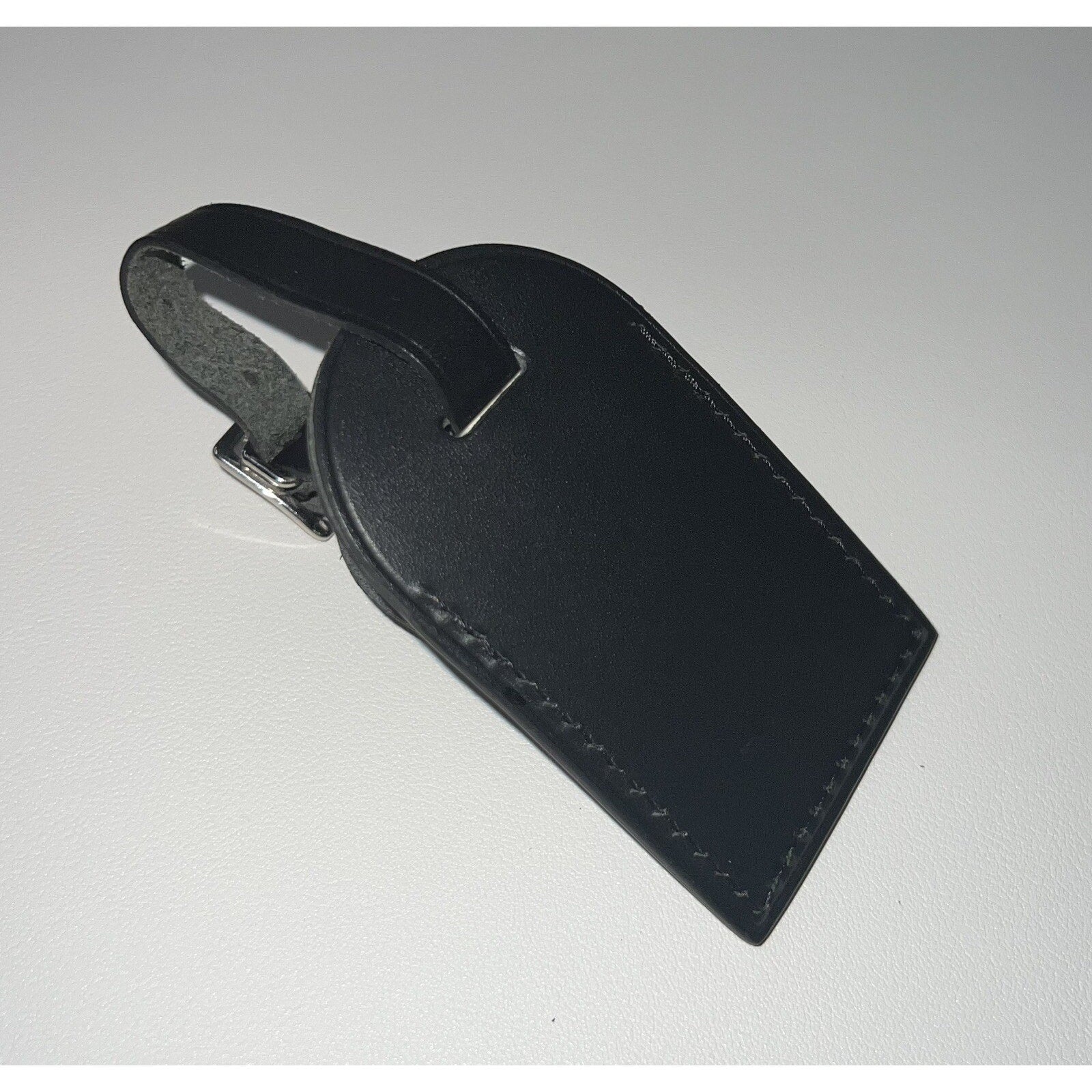 Louis Vuitton Paris Black Leather Name Tag Large Silvertone SU Initials