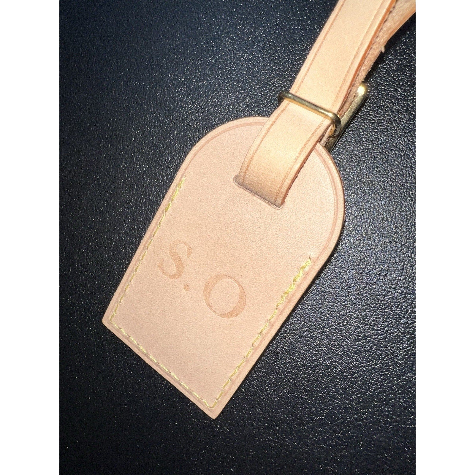 Louis Vuitton Paris Name Tag w/ SO Embossed Light Vachetta Beige Natural Small
