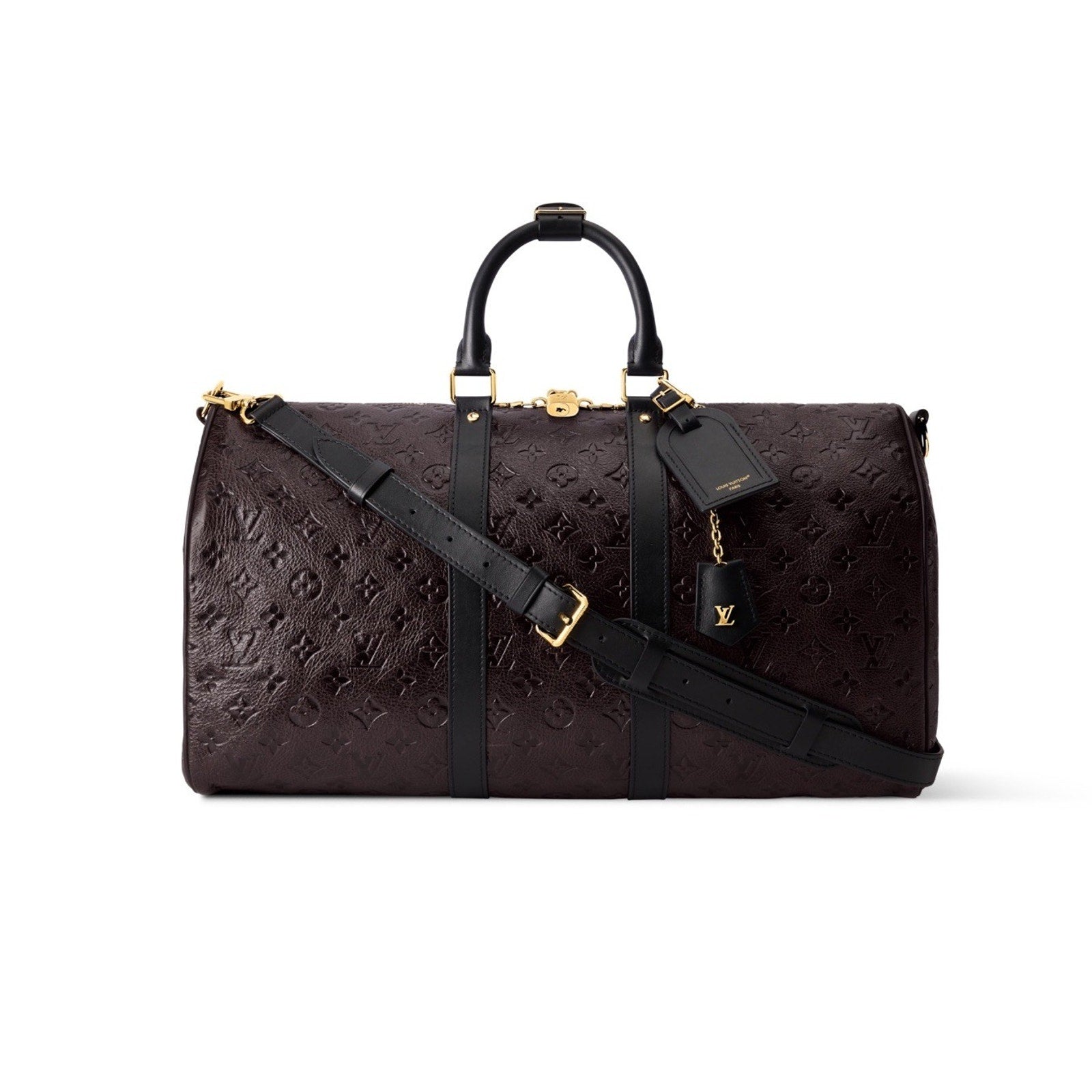 Louis Vuitton Black Leather Name Tag w/ Y S Initials Small Goldtone France