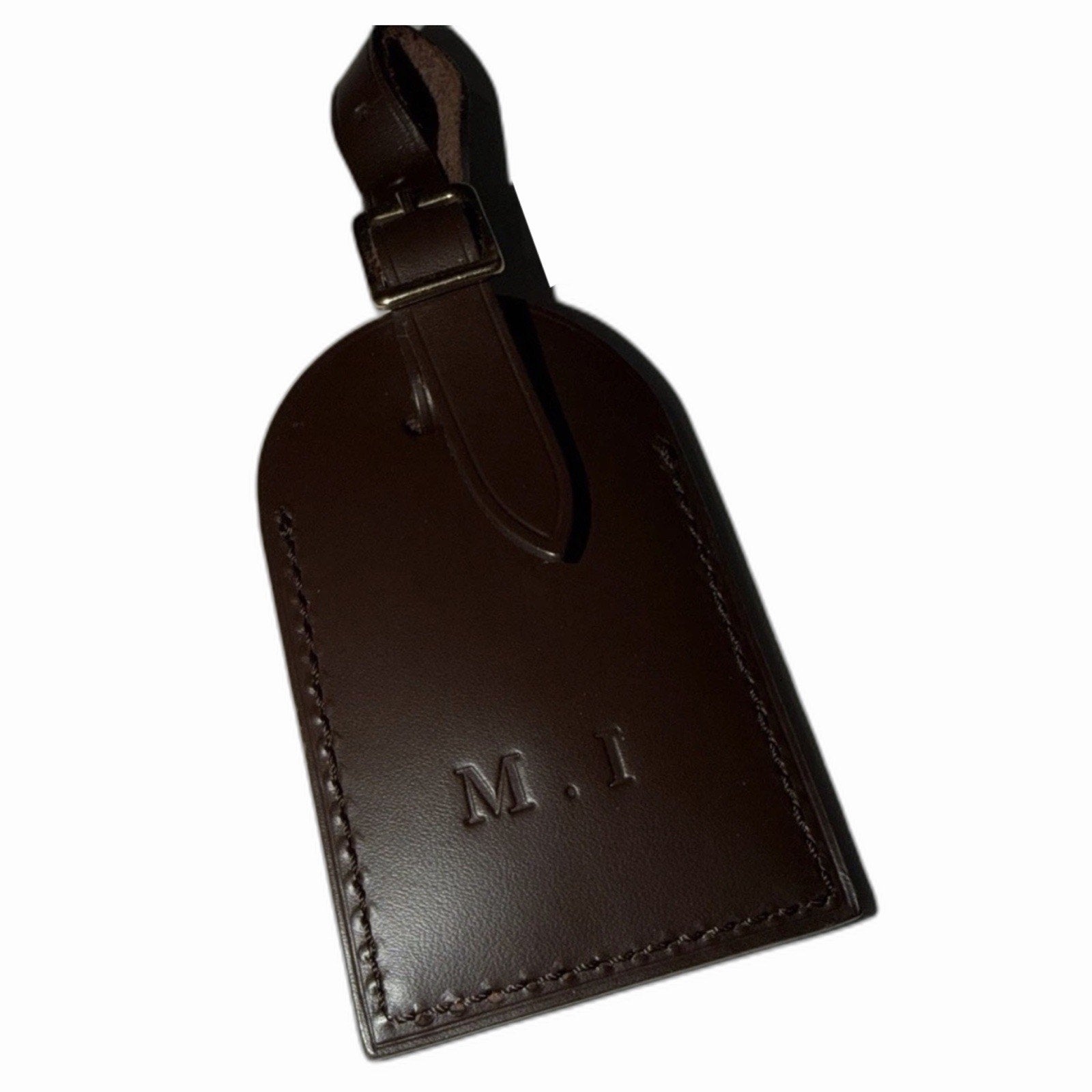 Louis Vuitton Name Tag w/ MI Initials Gold-tone Leather Damier Ebene France