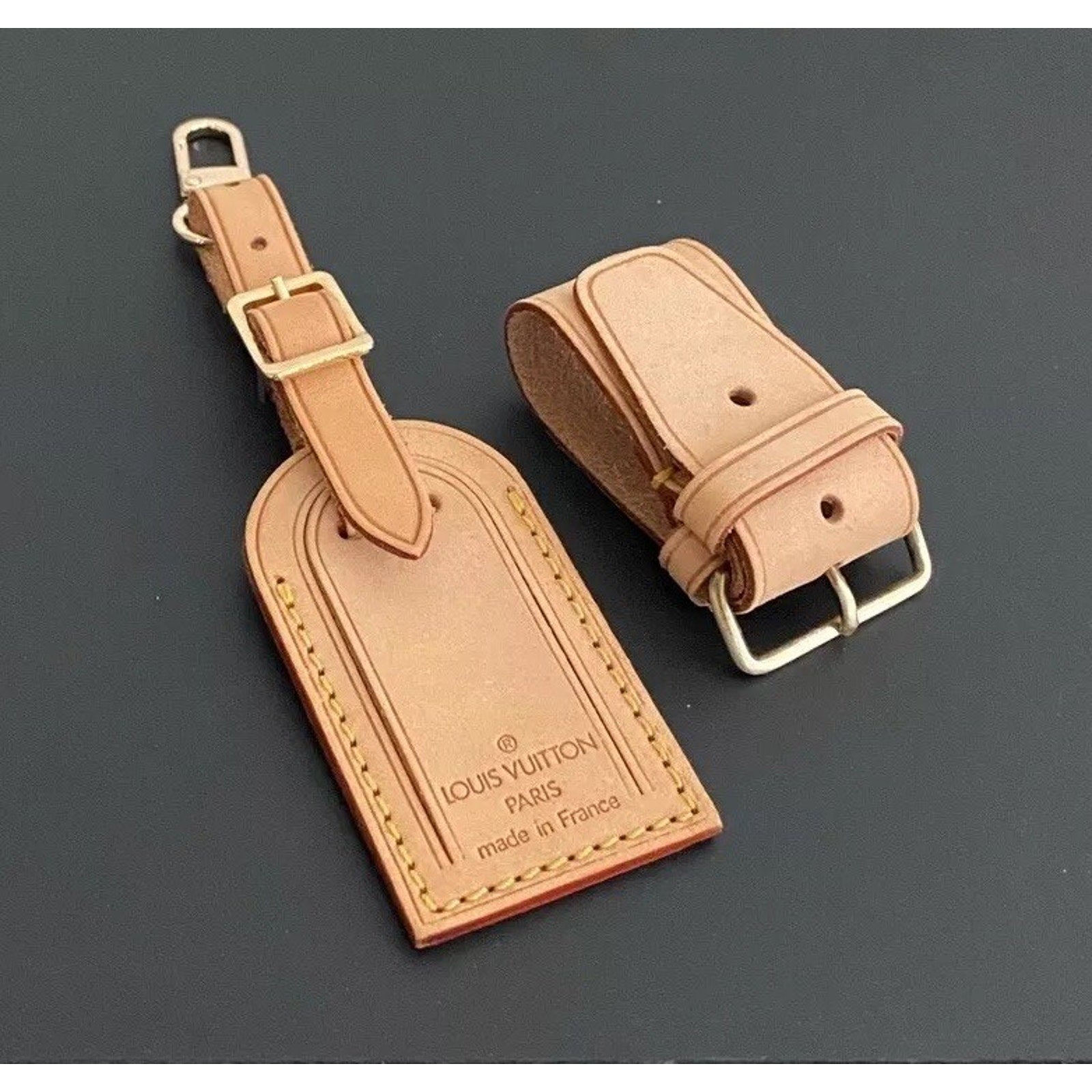 Louis Vuitton Name Tag Beige w/ Strap 1 Set AUTHENTIC Poignet Small
