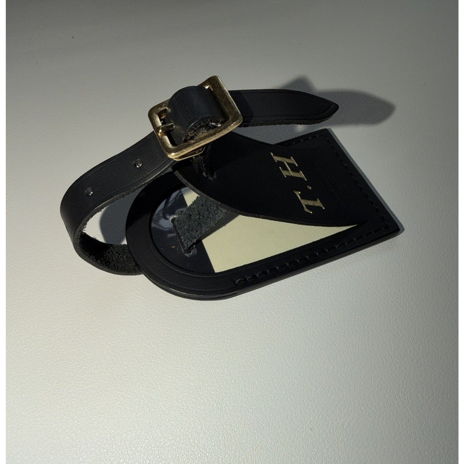 Louis Vuitton Name Tag w/ T H Initials Goldtone Black Large Black