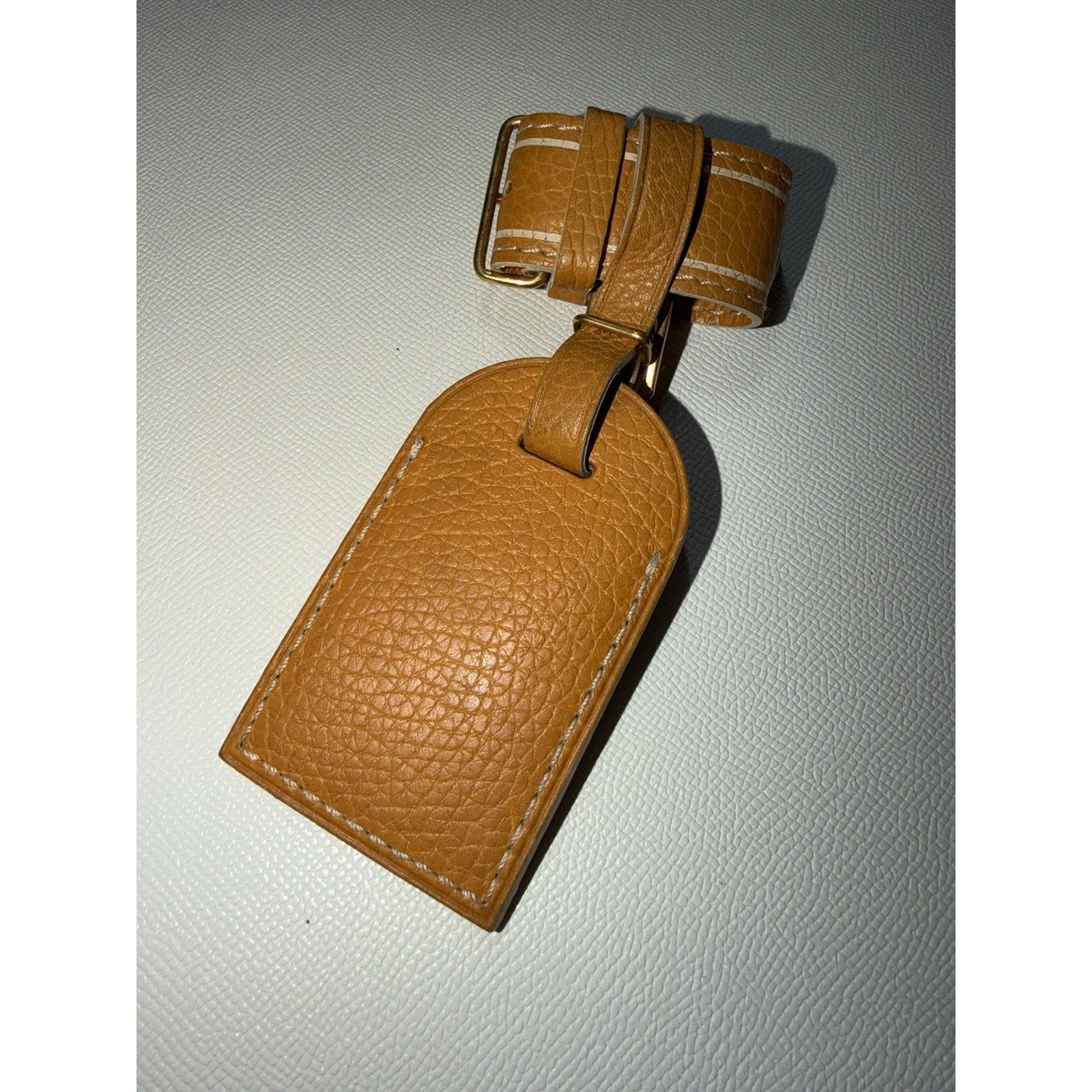 Rare Louis Vuitton Gold Orange Name Tag w/ Poignet Strap Grained Leather