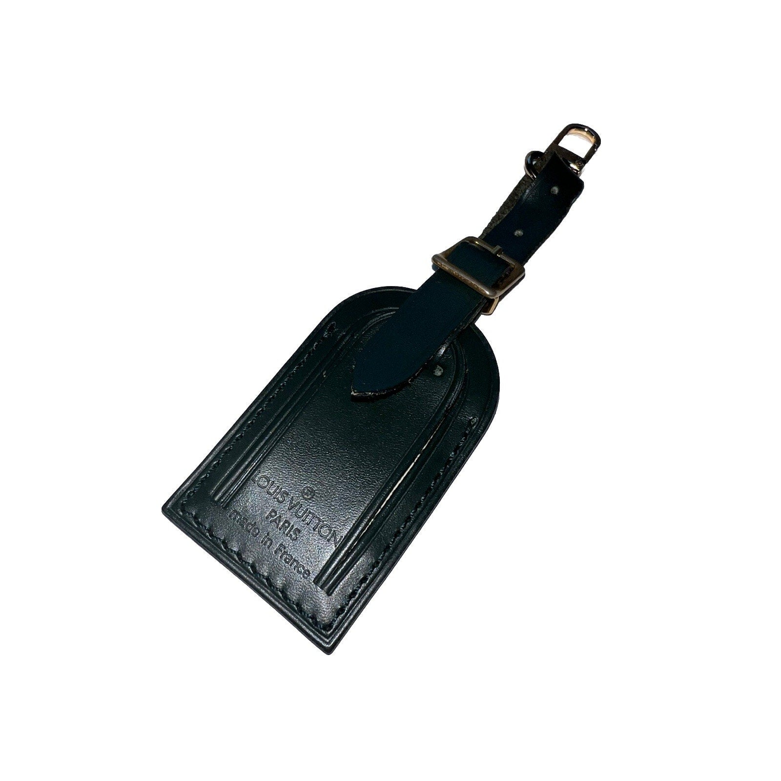 Louis Vuitton Name Tag Winter Green Leather Small Gold tone