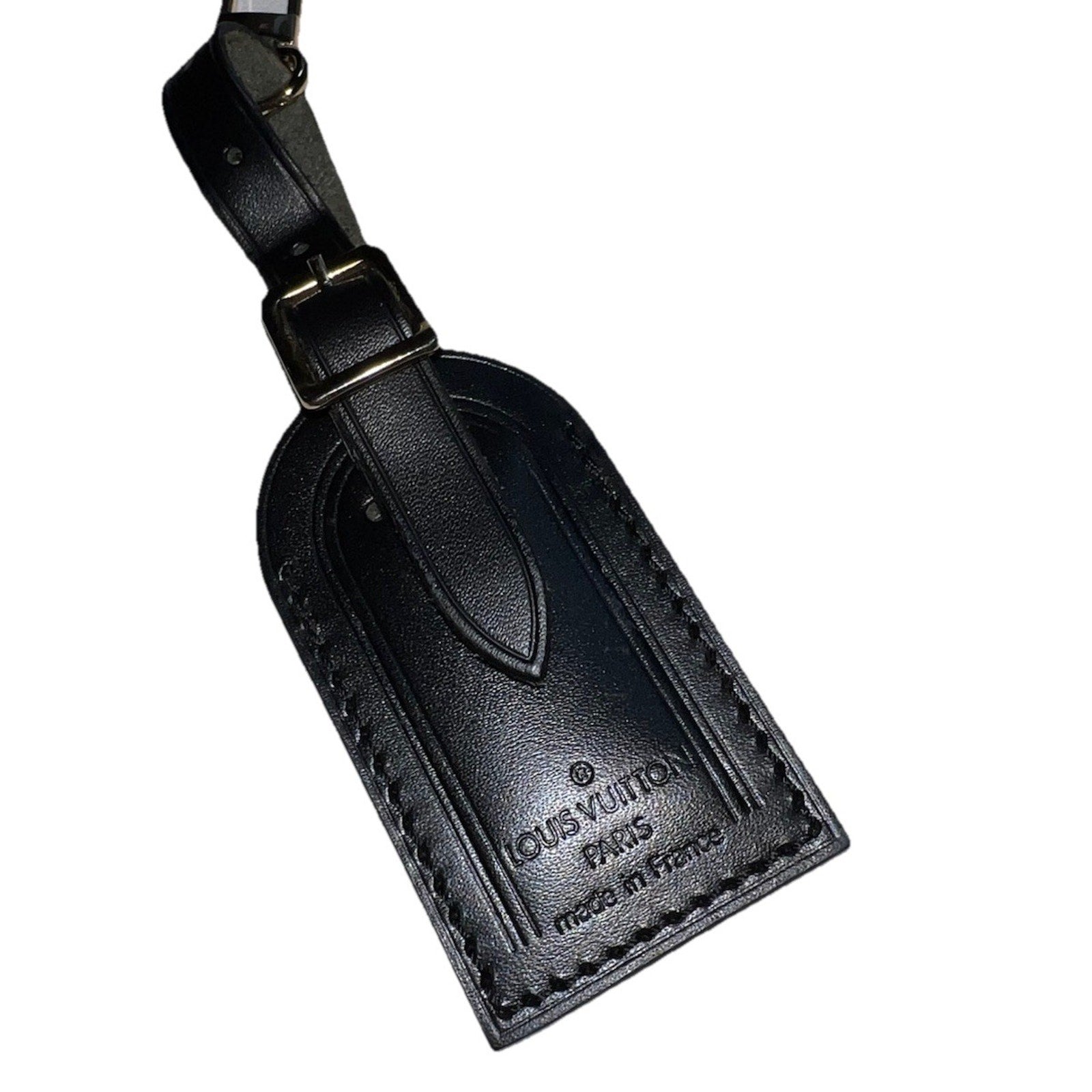 Louis Vuitton Leather Name Tag w/ S Initials Black Small Goldtone LN