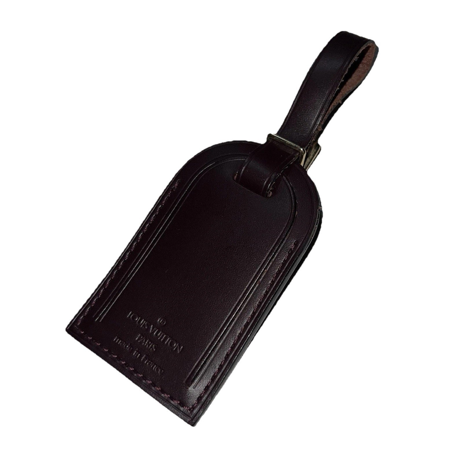 RARE Louis Vuitton Name Tag Plum Leather Bordeaux France Goldtone
