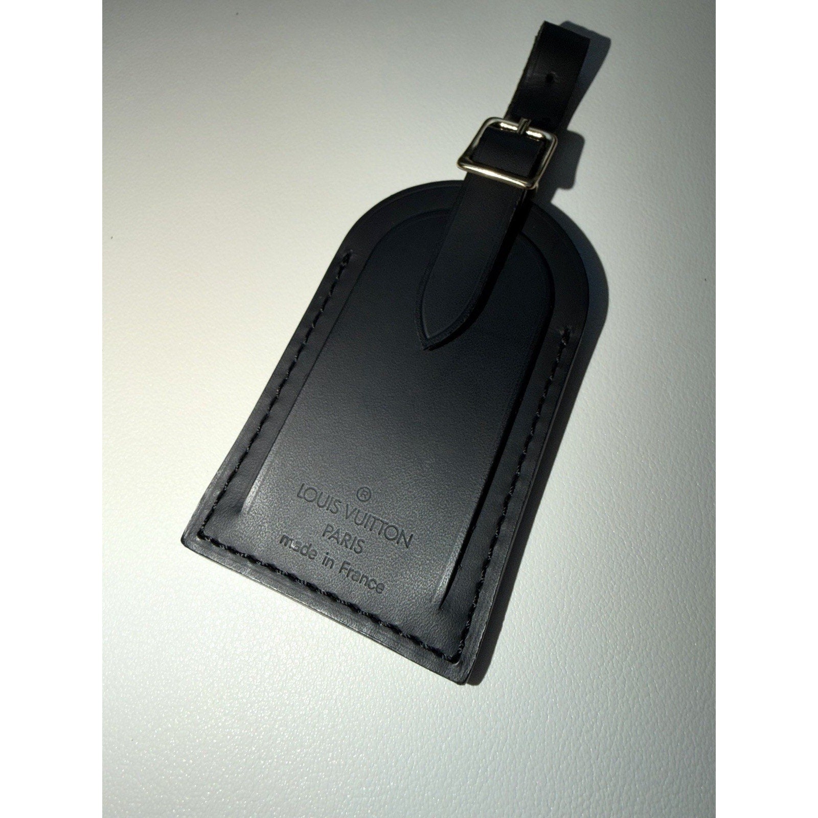 Louis Vuitton Leather Name Tag w/ C Y Initials Goldtone Black Large