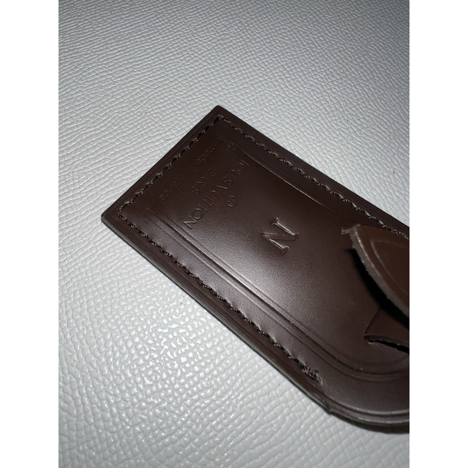 Louis Vuitton Leather Name Tag w/ N Initial Leather Damier Ebene Gold-tone Small