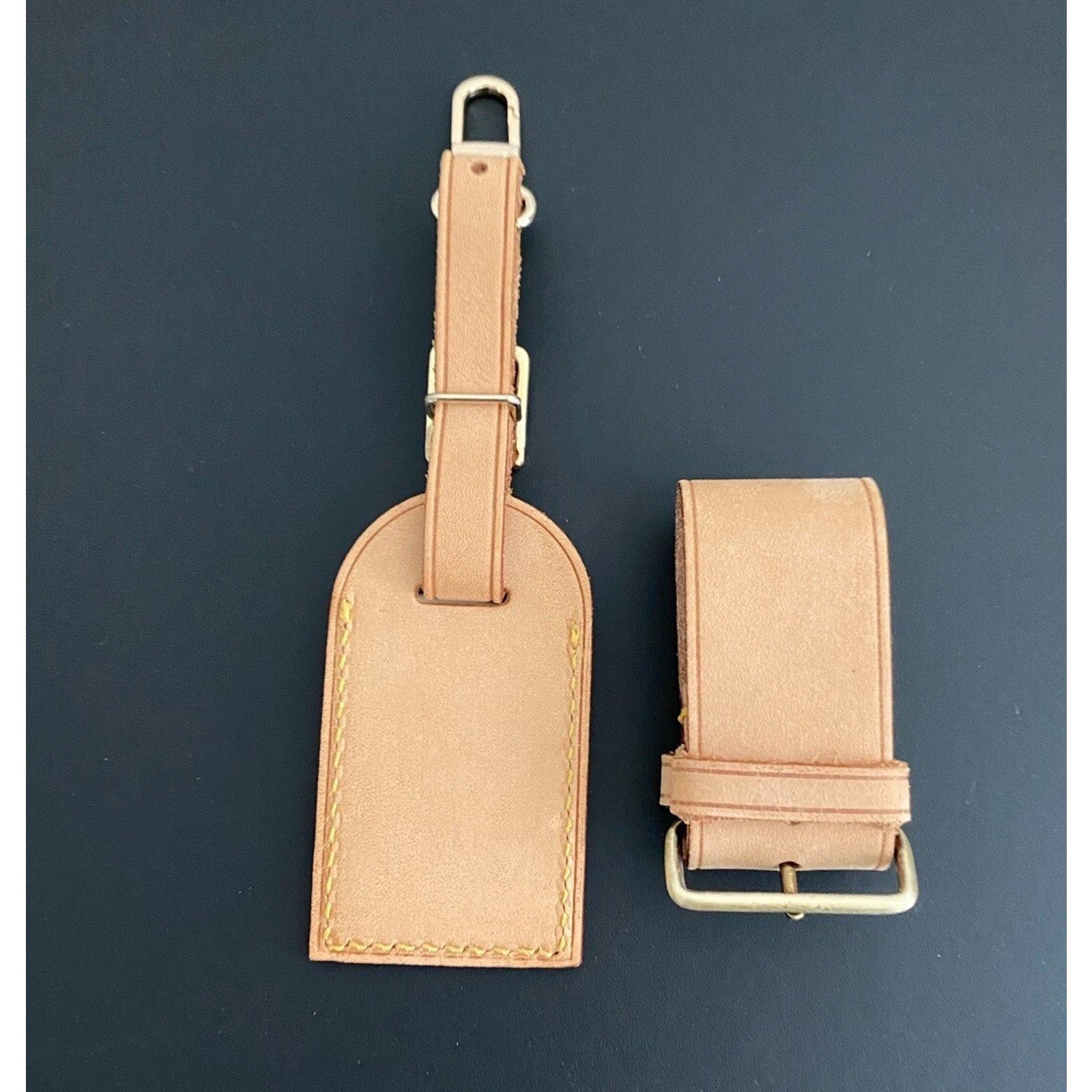 Louis Vuitton Name Tag Beige w/ Strap 1 Set AUTHENTIC Poignet Small