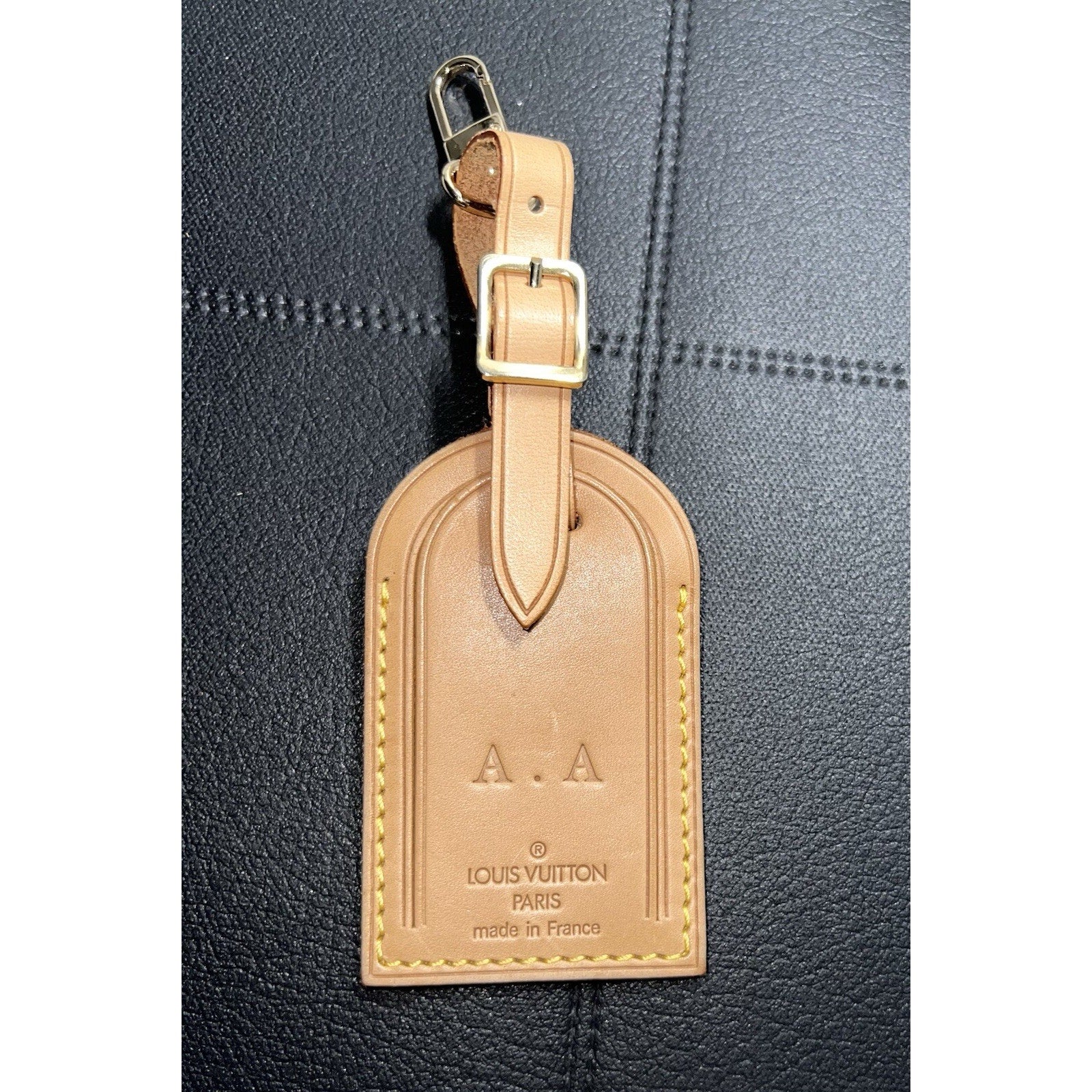 Louis Vuitton Name Tag AA Stamped Initials Goldtone - Natural Vachetta