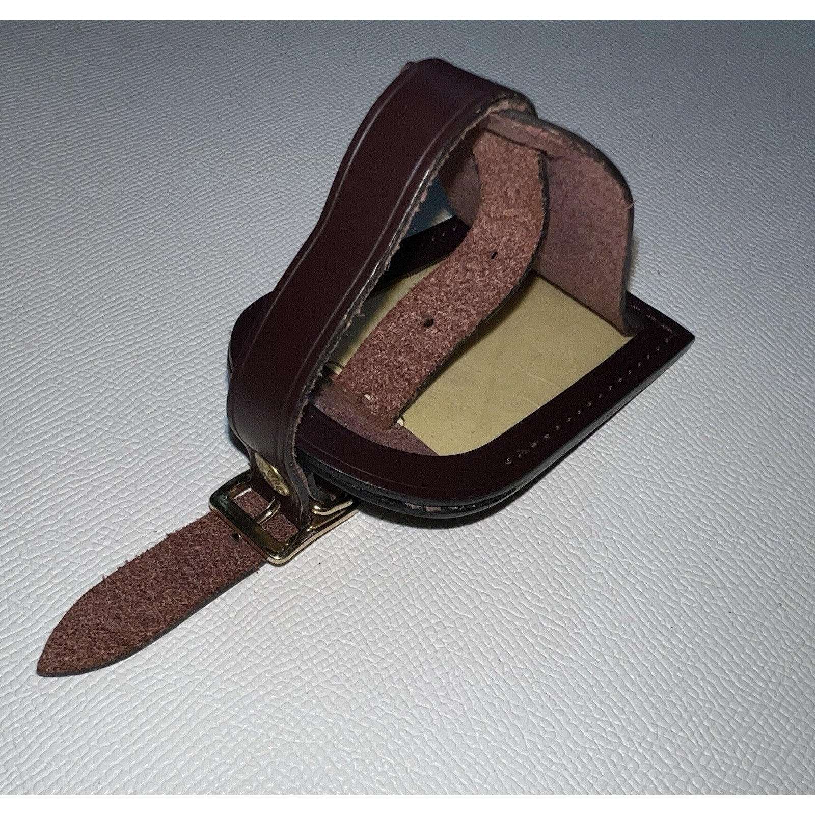 RARE Louis Vuitton Name Tag Plum Leather Bordeaux France Goldtone LN