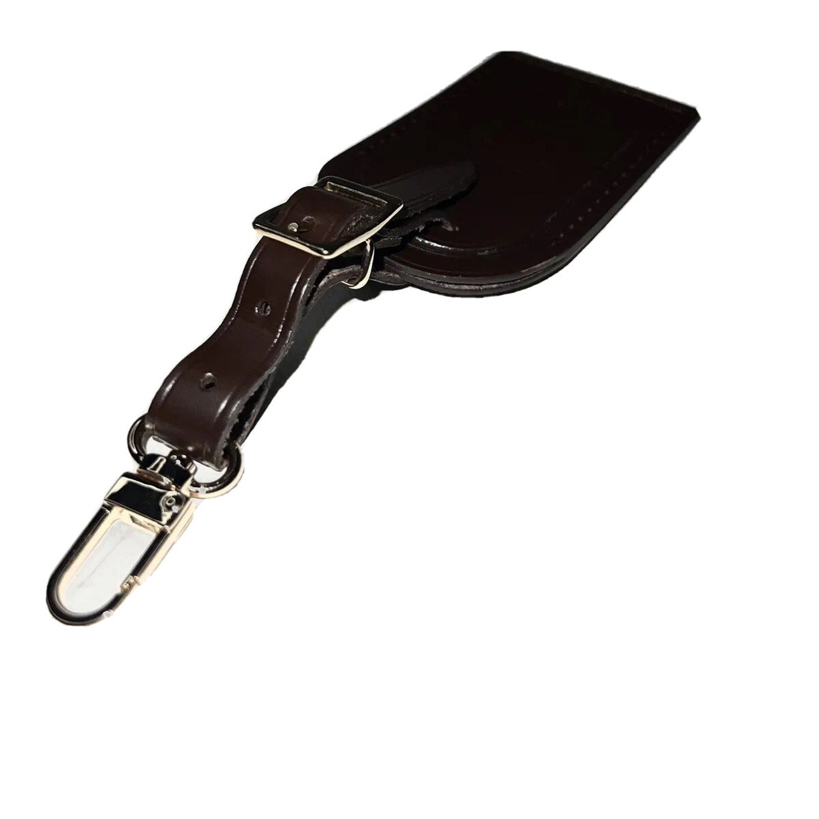 Louis Vuitton Name Tag w/ JUN ID Initials Damier Ebene Leather Goldtone