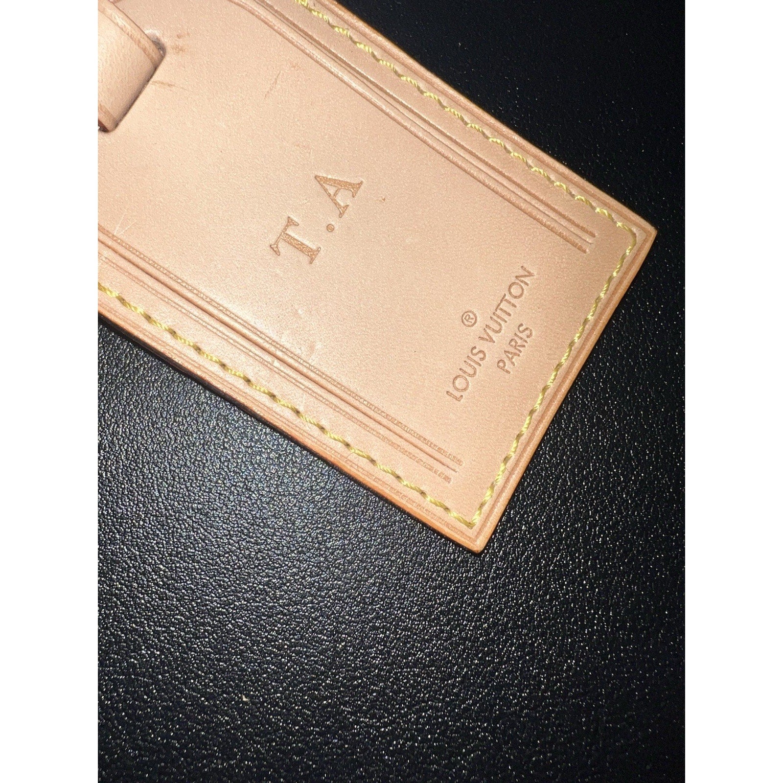 Louis Vuitton Name Tag w/ T A Embossed Initials Goldtone - Beige Vachetta