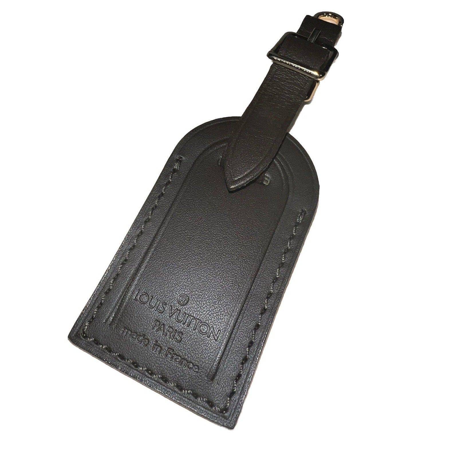 Louis Vuitton Name Tag Buttery Soft Laather Black Brown Small Goldtone