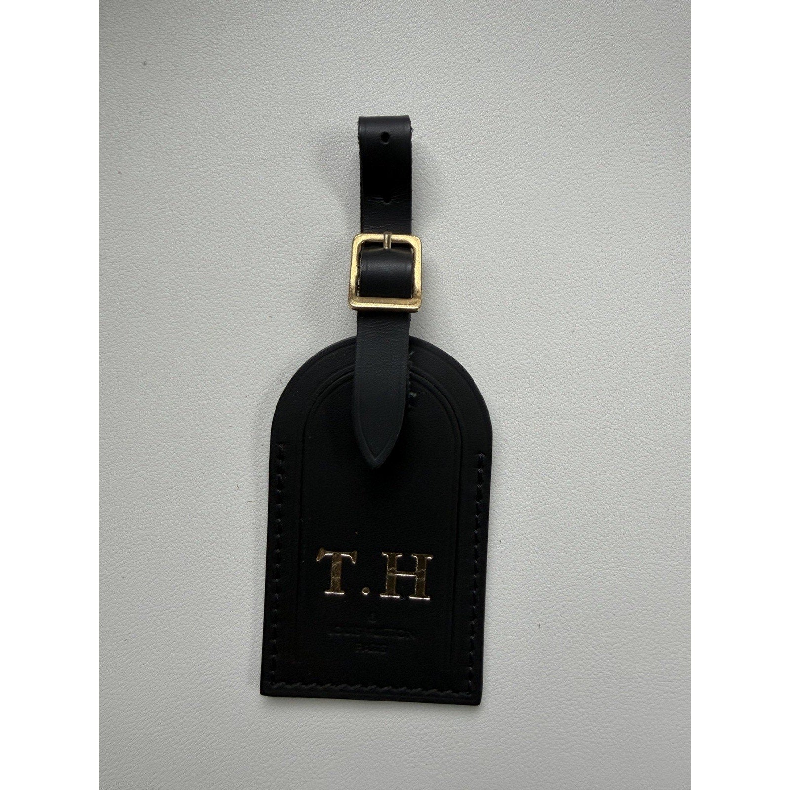 Louis Vuitton Name Tag w/ T H Initials Goldtone Black Large Black