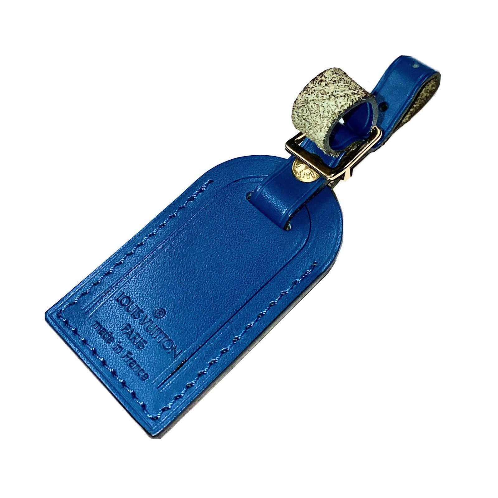 Louis Vuitton Paris Blue Name Tag Small Toledo Leather Goldtone - France