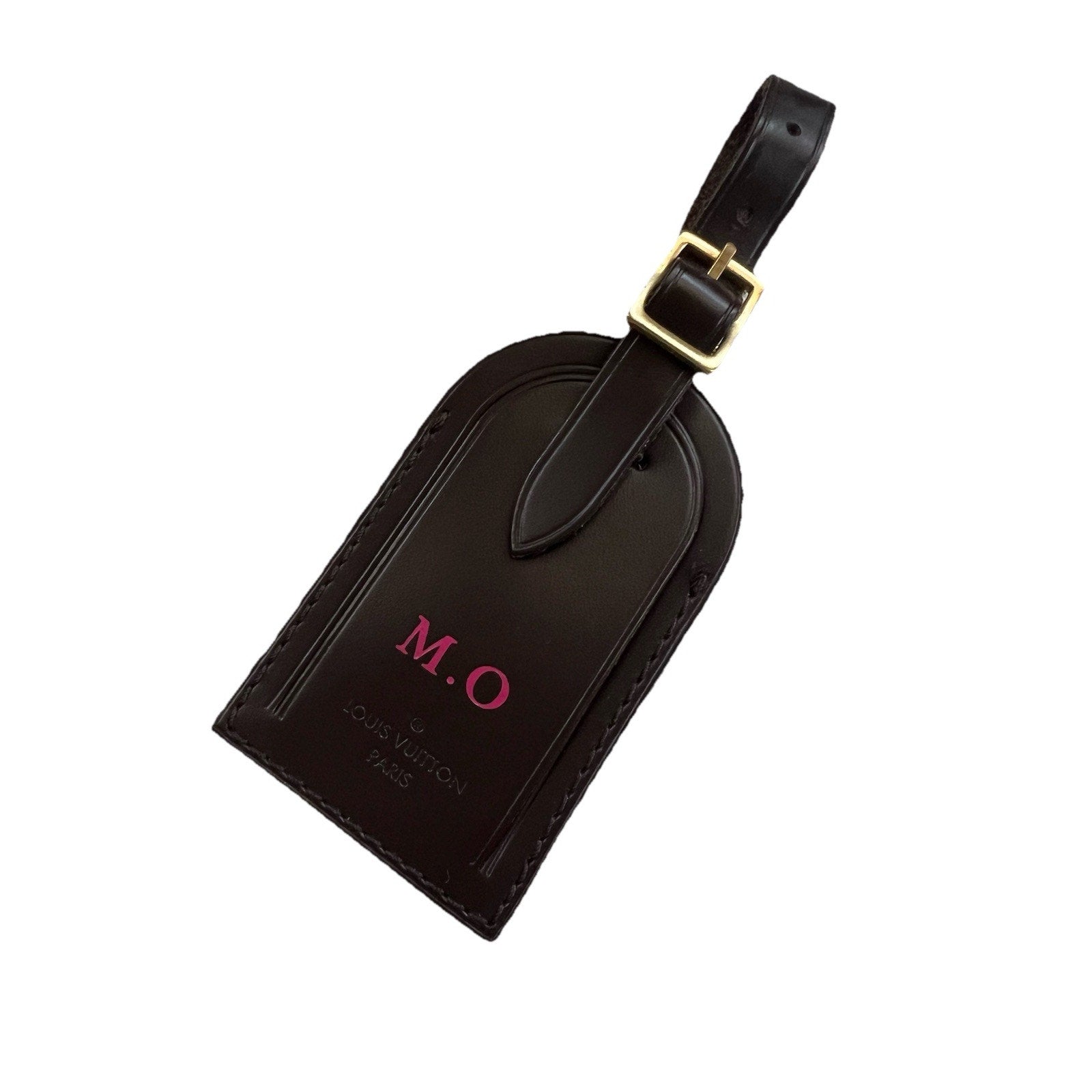 Louis Vuitton Paris Name Tag w/ MO Initials Damier Ebene Goldtone