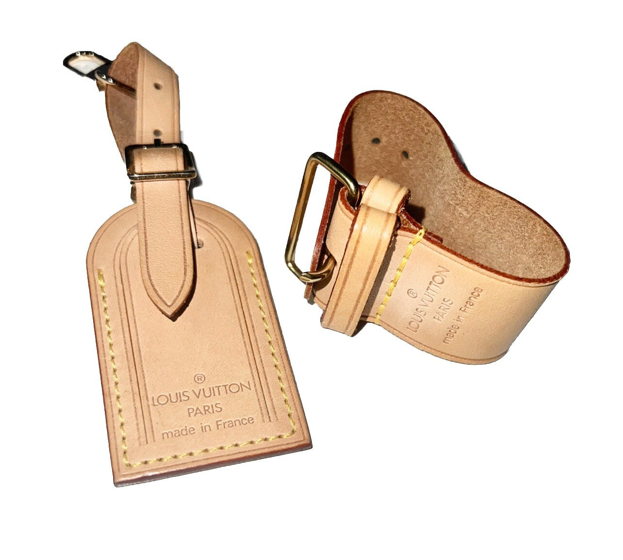Louis Vuitton Name Tag w/ Strap Small Beige Leather France - 1 Set