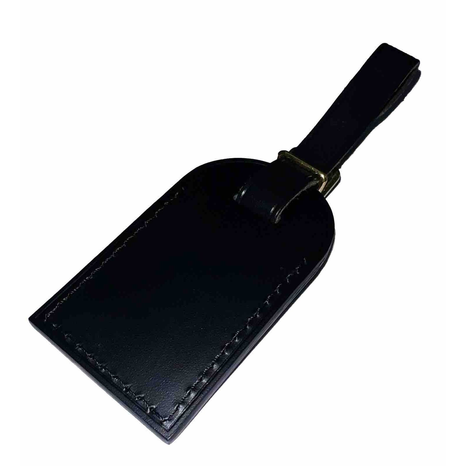 Louis Vuitton Paris Name Tag w/ D H Initials Black Leather Small Goldtone