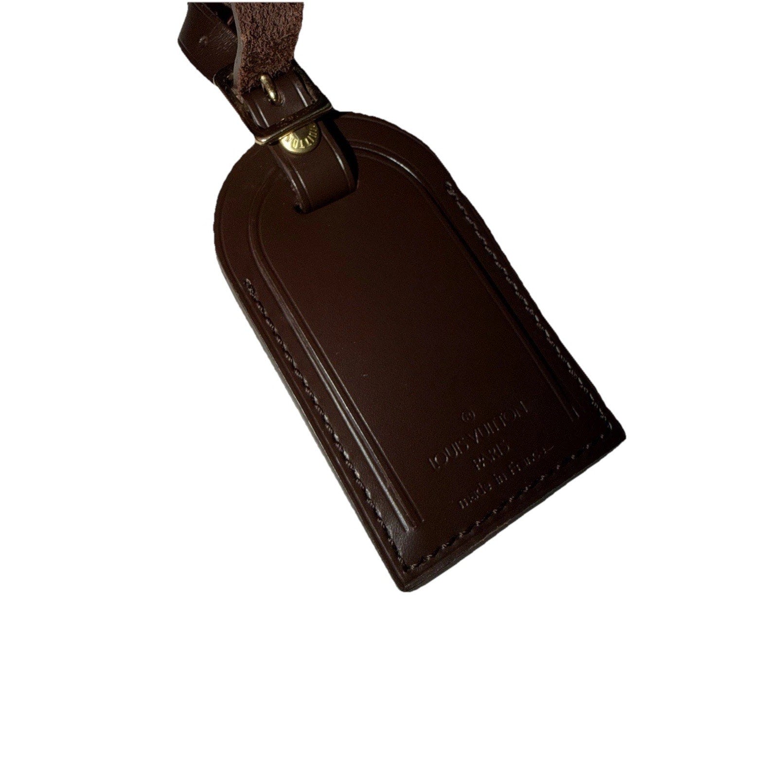 Louis Vuitton Name Tag w/ MI Initials Gold-tone Leather Damier Ebene France