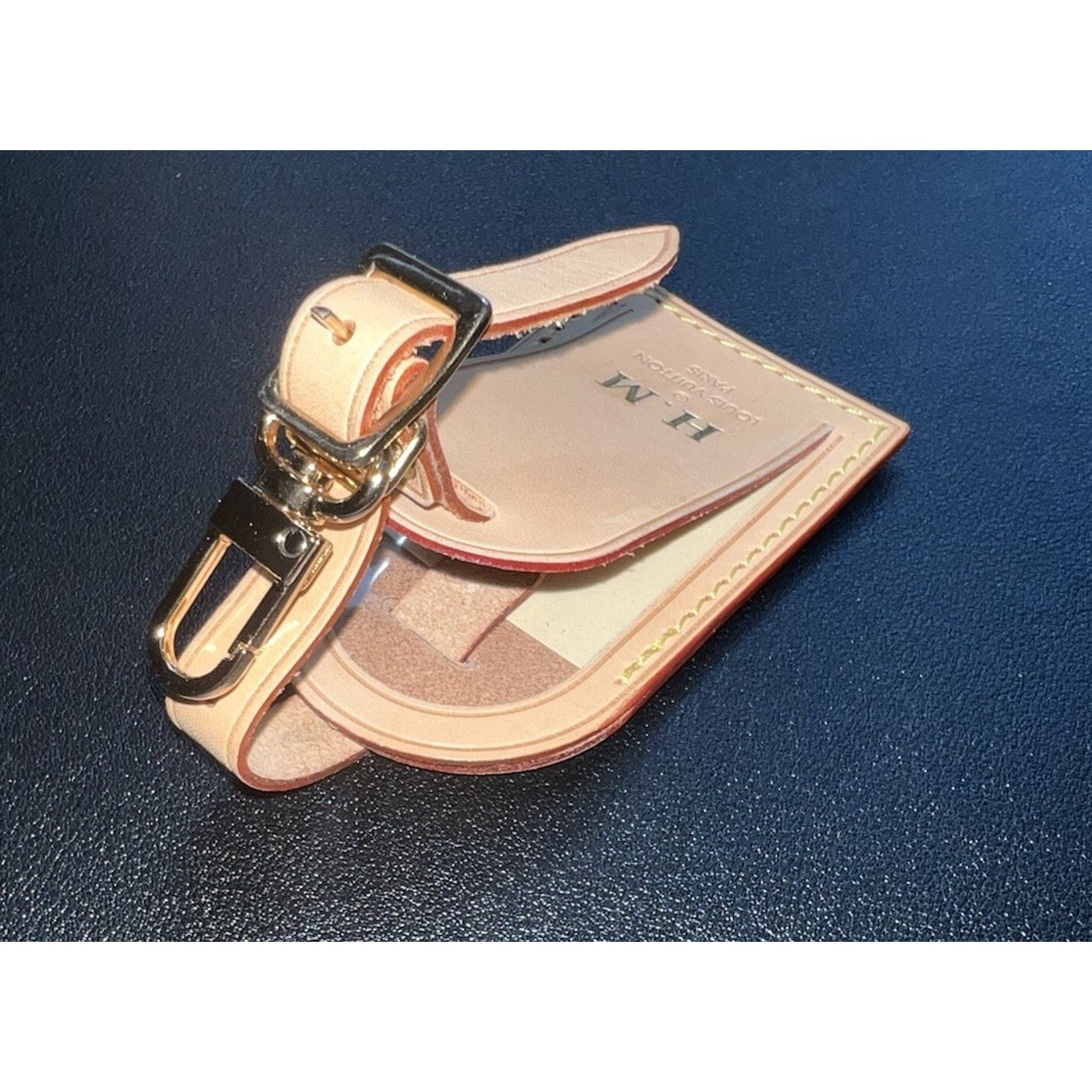 Louis Vuitton Leather Name Tag w/ HM Embossed Initials Gold-tone - Beige