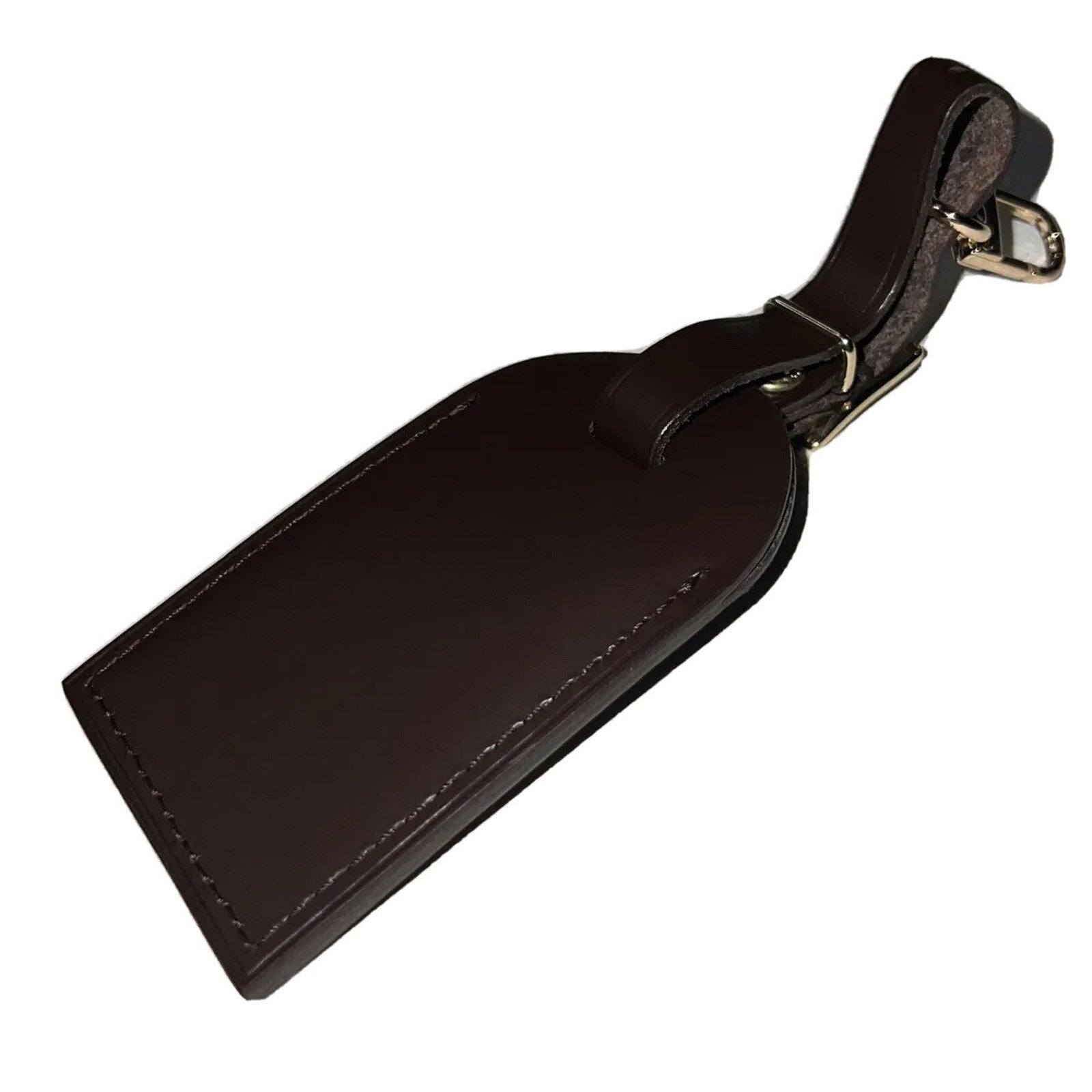 Louis Vuitton Name Tag w/ JUN ID Initials Damier Ebene Leather Goldtone