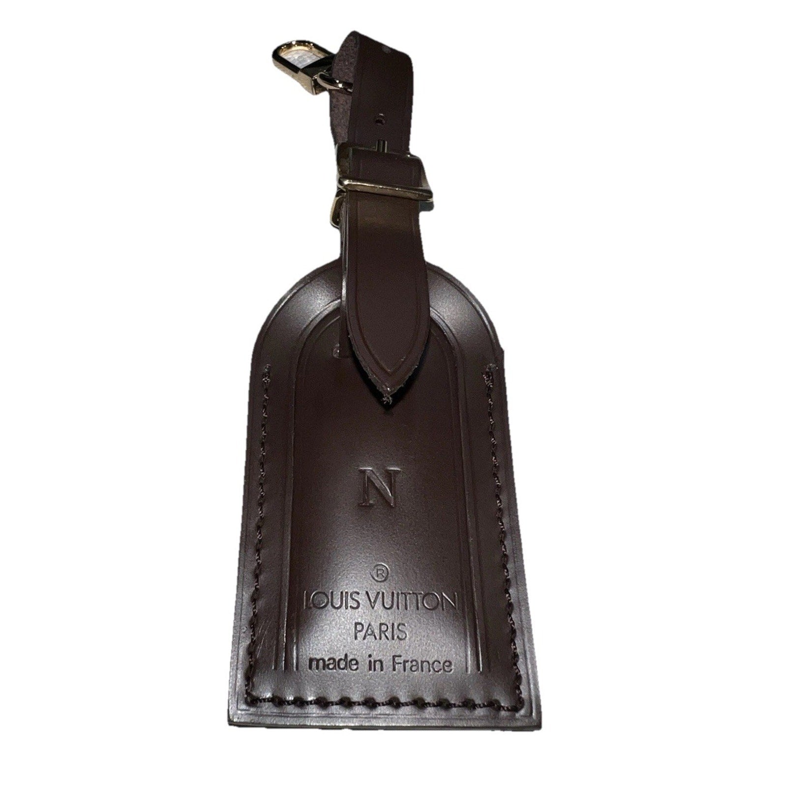 Louis Vuitton Leather Name Tag w/ N Initial Leather Damier Ebene Gold-tone Small