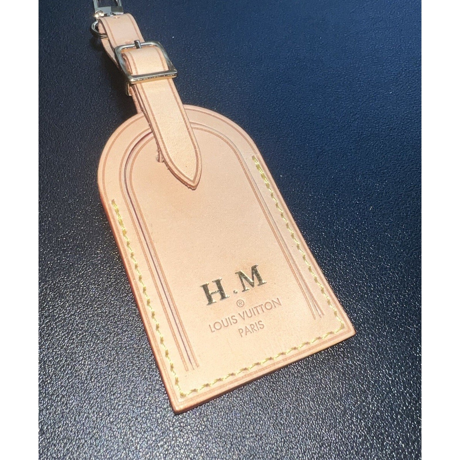 Louis Vuitton Leather Name Tag w/ HM Embossed Initials Gold-tone - Beige
