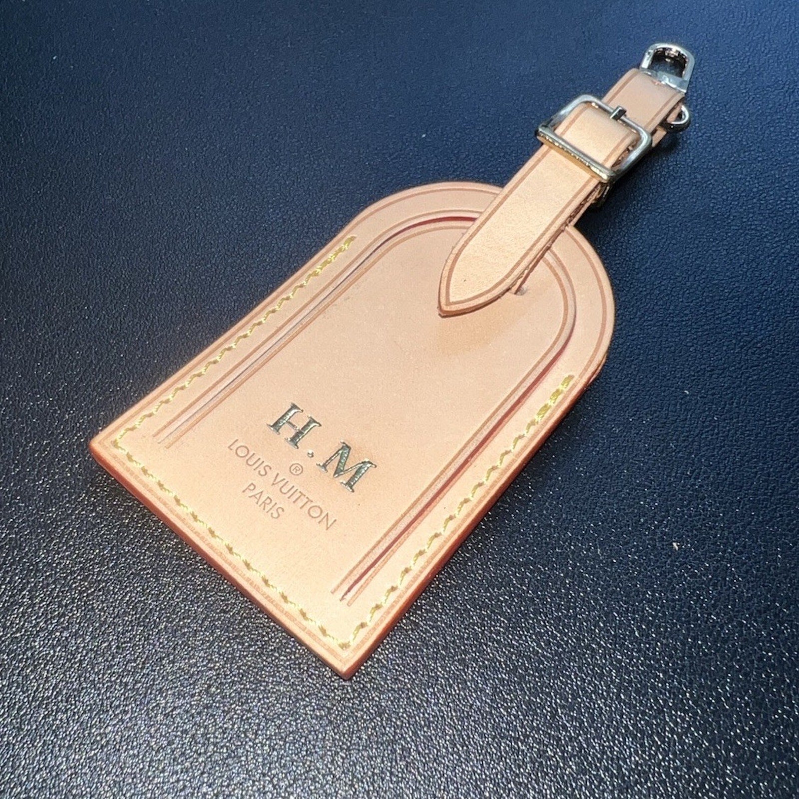 Louis Vuitton Leather Name Tag w/ HM Embossed Initials Gold-tone - Beige