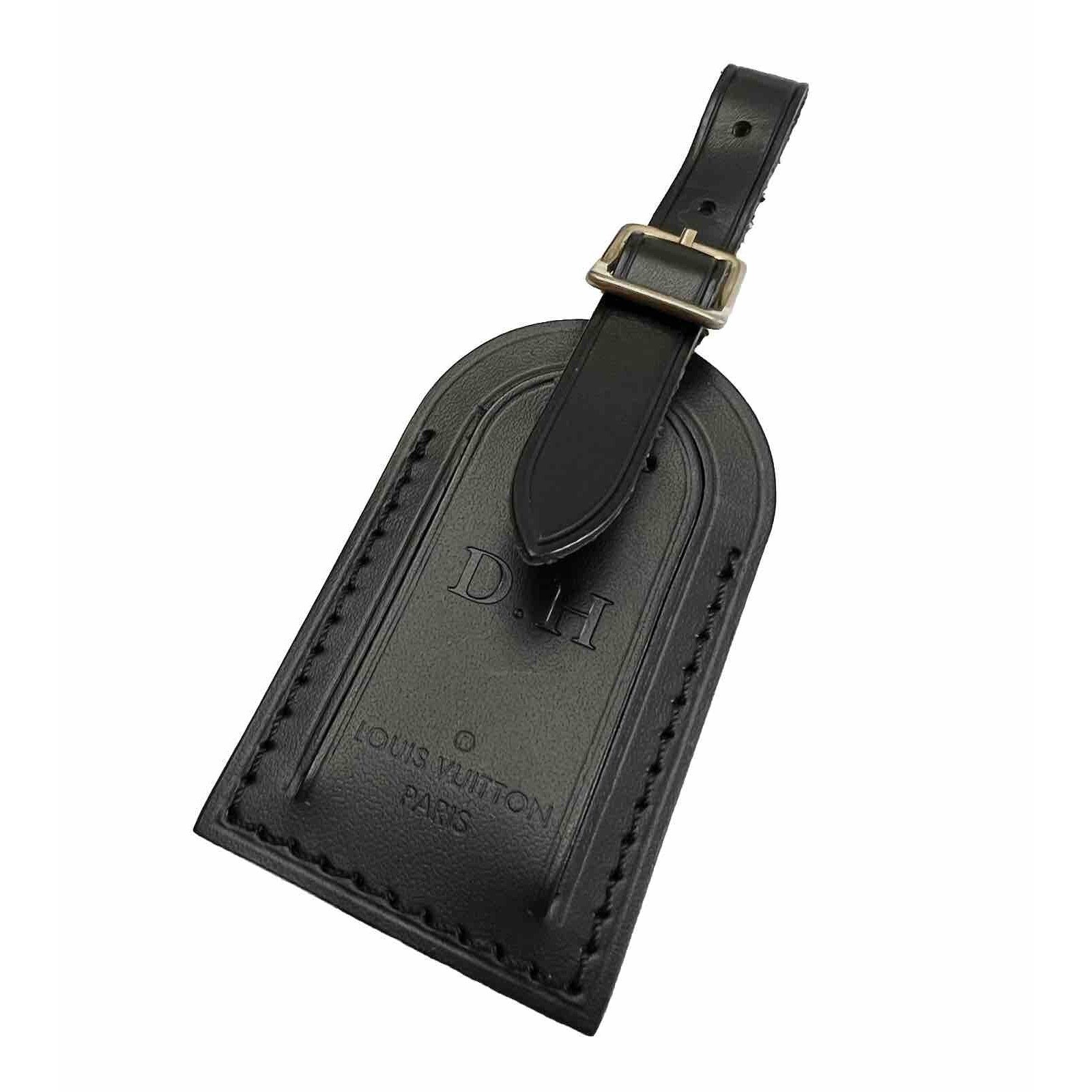 Louis Vuitton Paris Name Tag w/ D H Initials Black Leather Small Goldtone