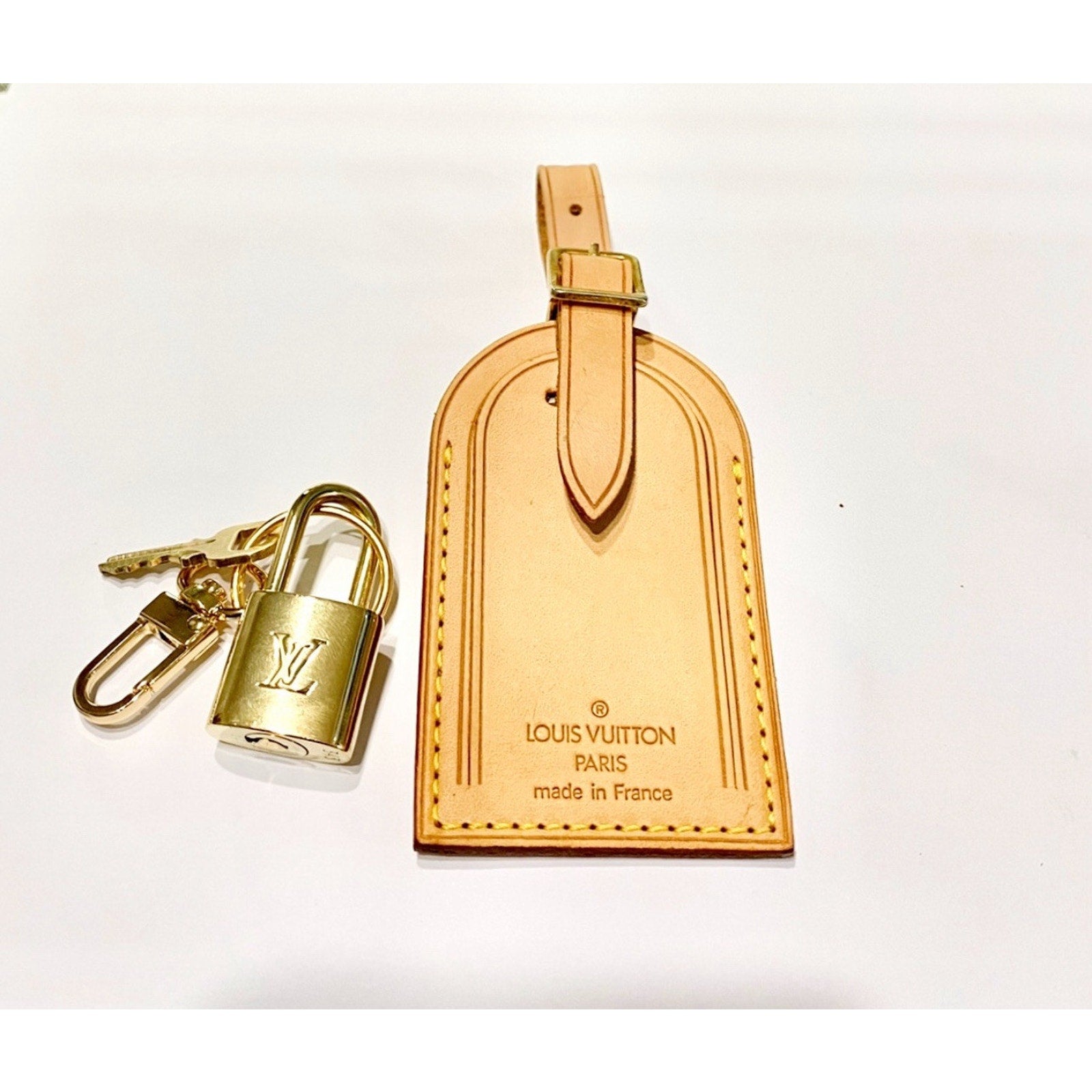 Louis Vuitton Name Tag w/ Strap Padlock & Key 1 Set ~Goldtone Authentic!
