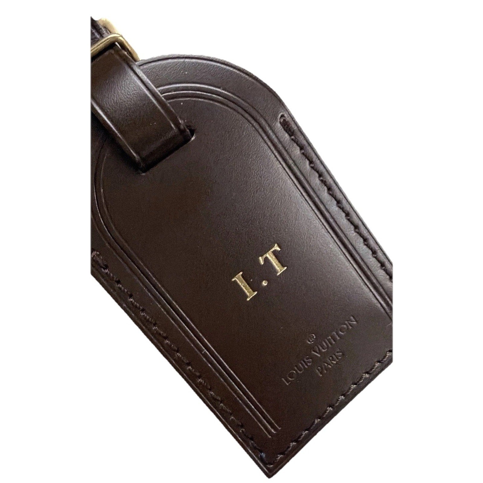 Louis Vuitton Luggage Tag w/ IT Initials Gold-tone Leather Damier Ebene Brown