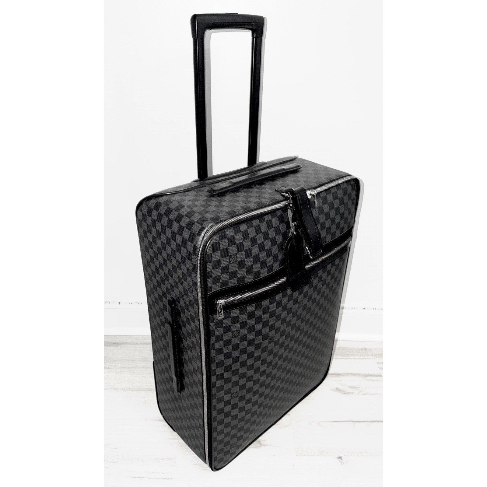 Louis Vuitton Pegase 65 Graphite Suitcase Luggage Bag Silver Tone w/ Pro Cover