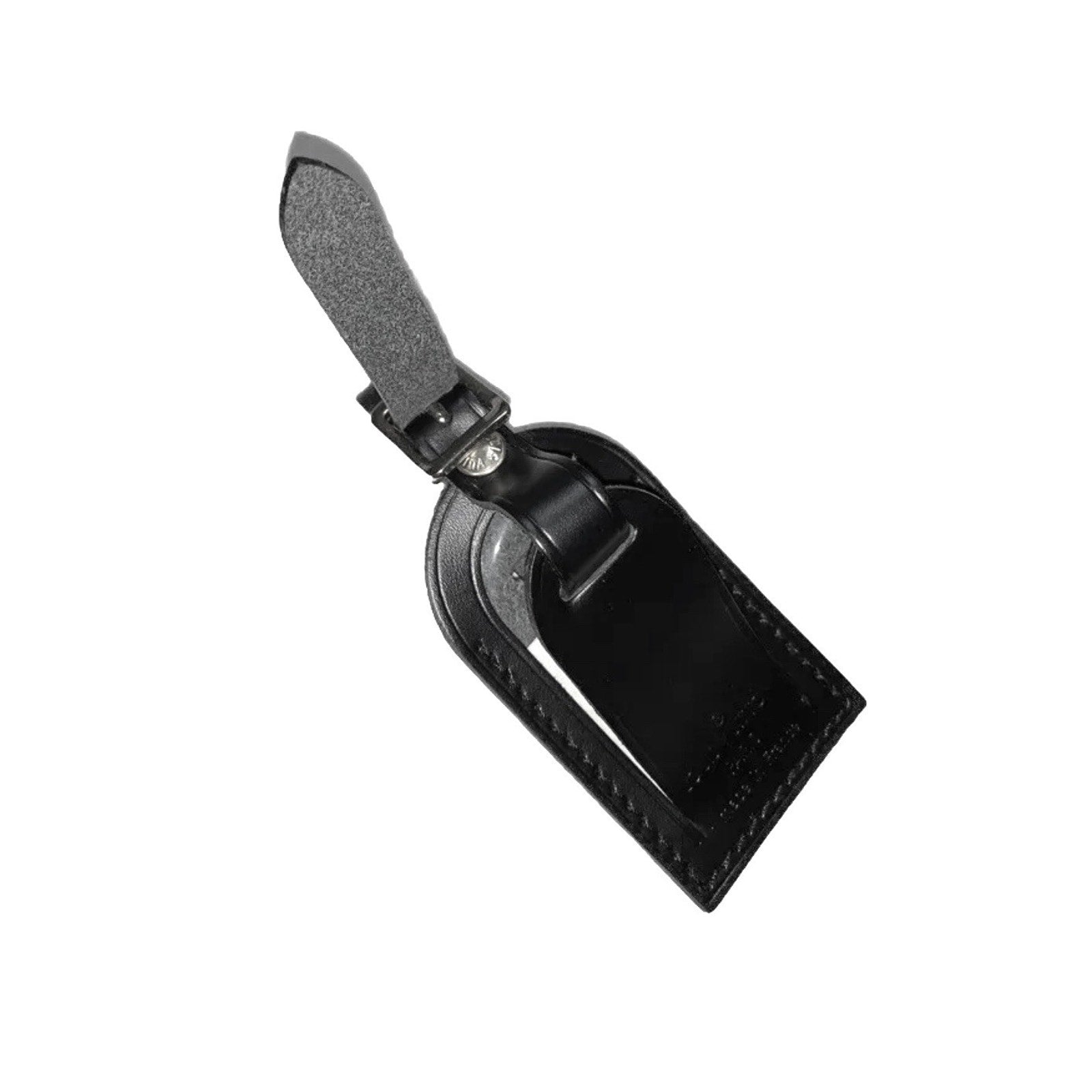 Louis Vuitton ID Name Tag Black Leather Silver tone Hardware Small