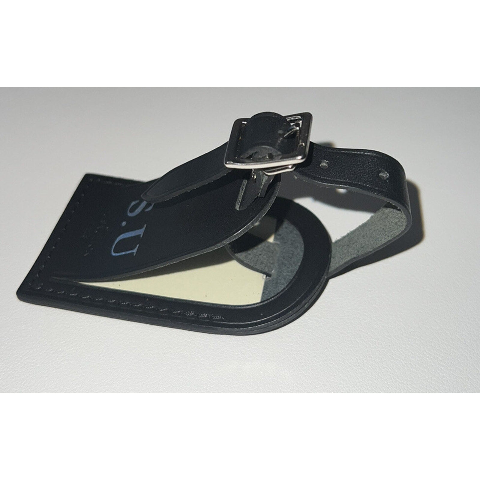 Louis Vuitton Paris Black Leather Name Tag Large Silvertone SU Initials