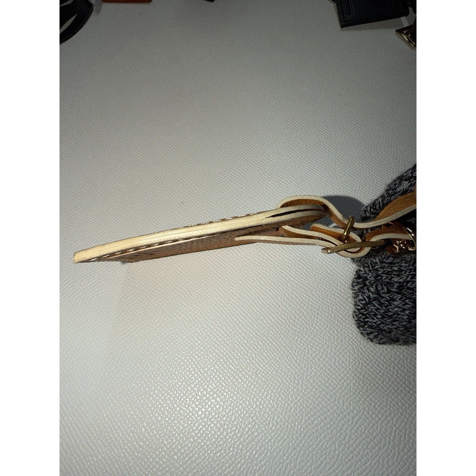 Rare Louis Vuitton Gold Orange Name Tag w/ Poignet Strap Grained Leather