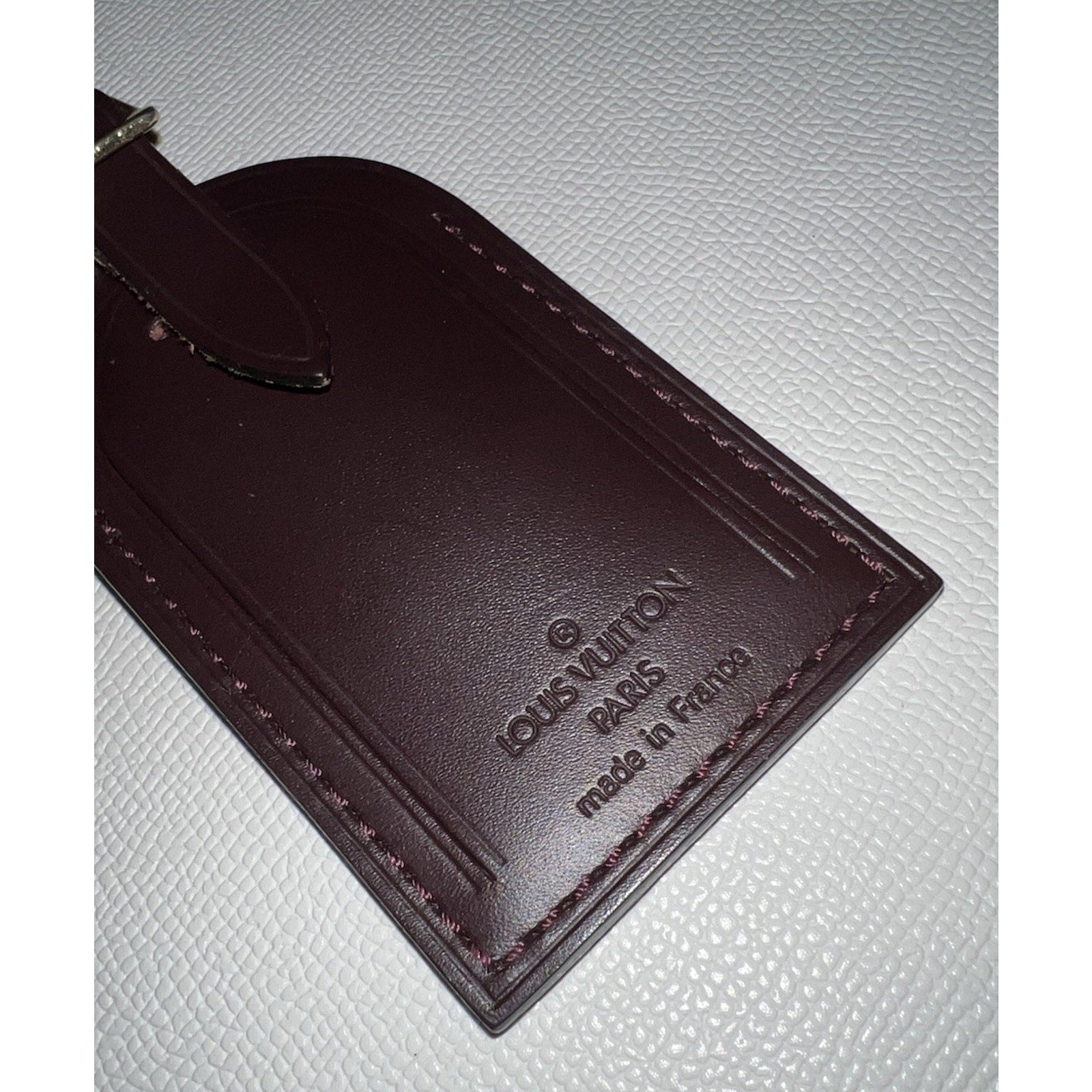 RARE Louis Vuitton Name Tag Plum Leather Bordeaux France Goldtone LN