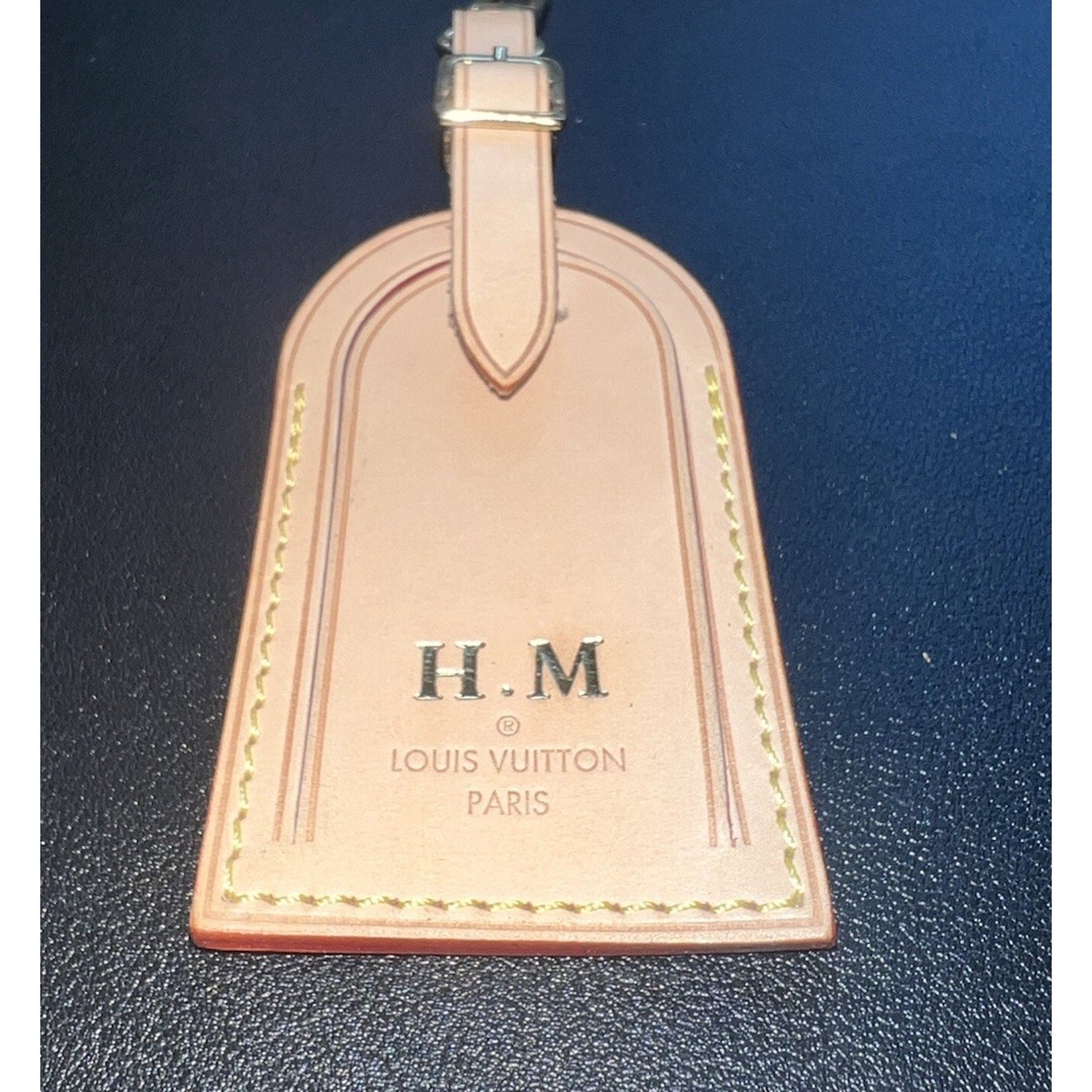 Louis Vuitton Leather Name Tag w/ HM Embossed Initials Gold-tone - Beige