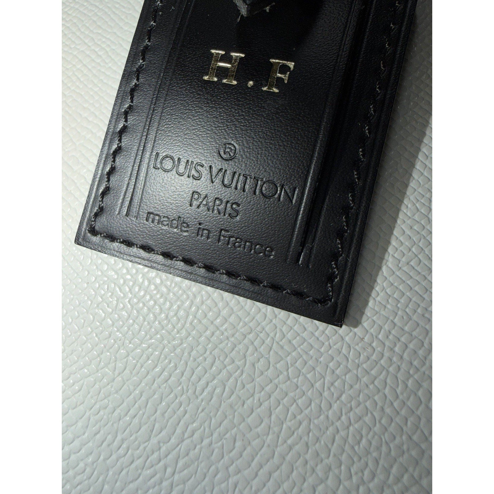 Louis Vuitton Black Name Tag w/ H F Initials Small Goldtone Mint