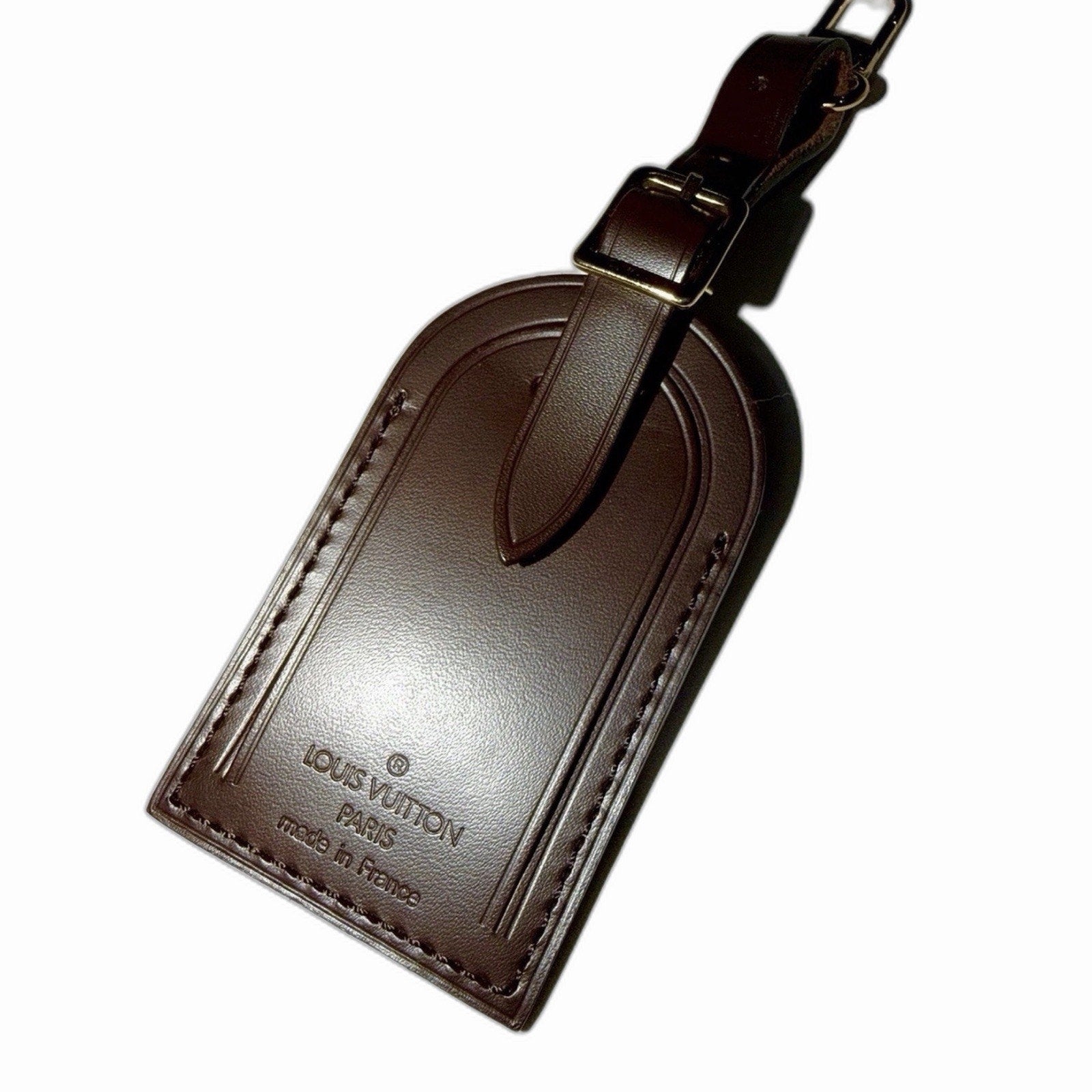 Louis Vuitton Name Tag w/ MI Initials Gold-tone Leather Damier Ebene France