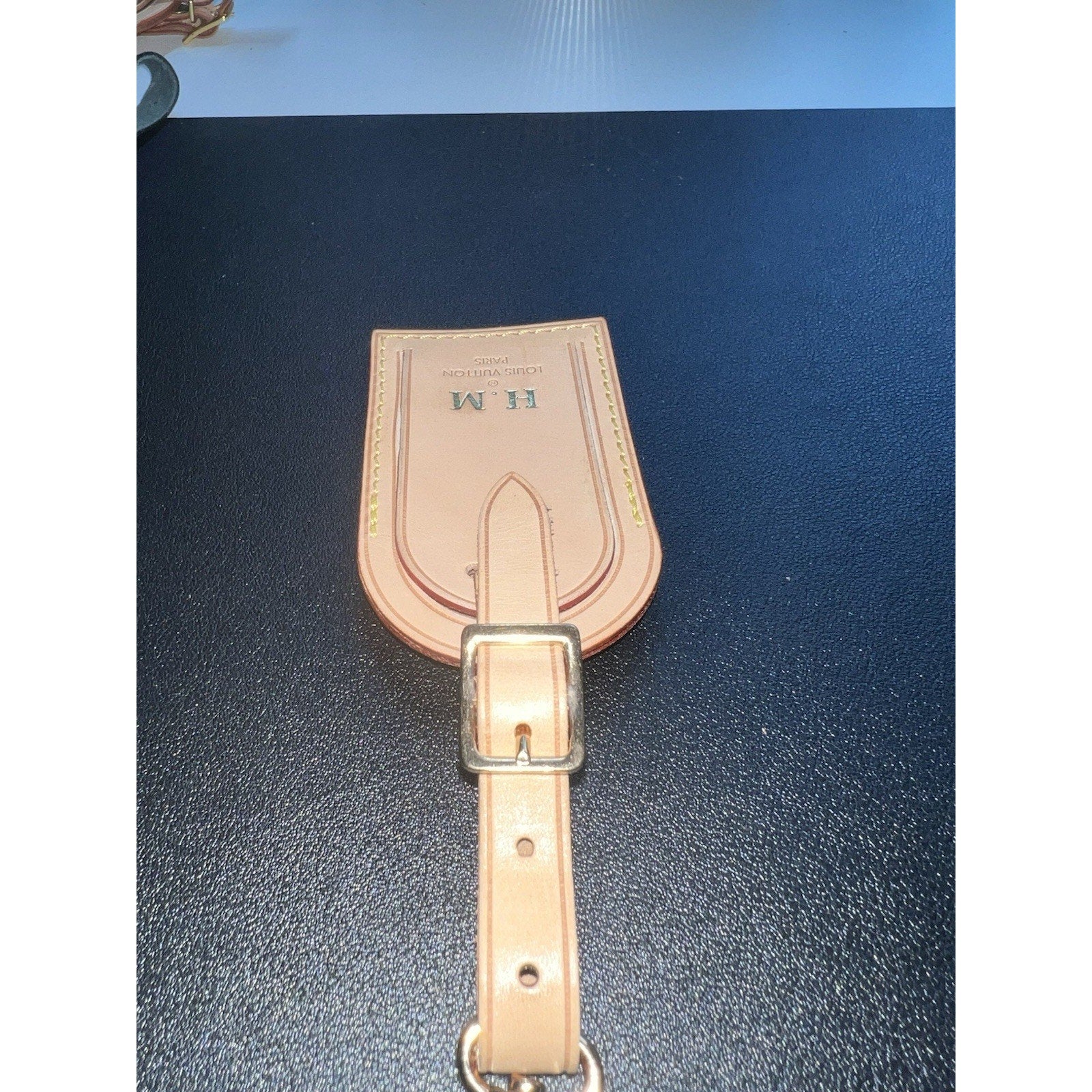 Louis Vuitton Leather Name Tag w/ HM Embossed Initials Gold-tone - Beige
