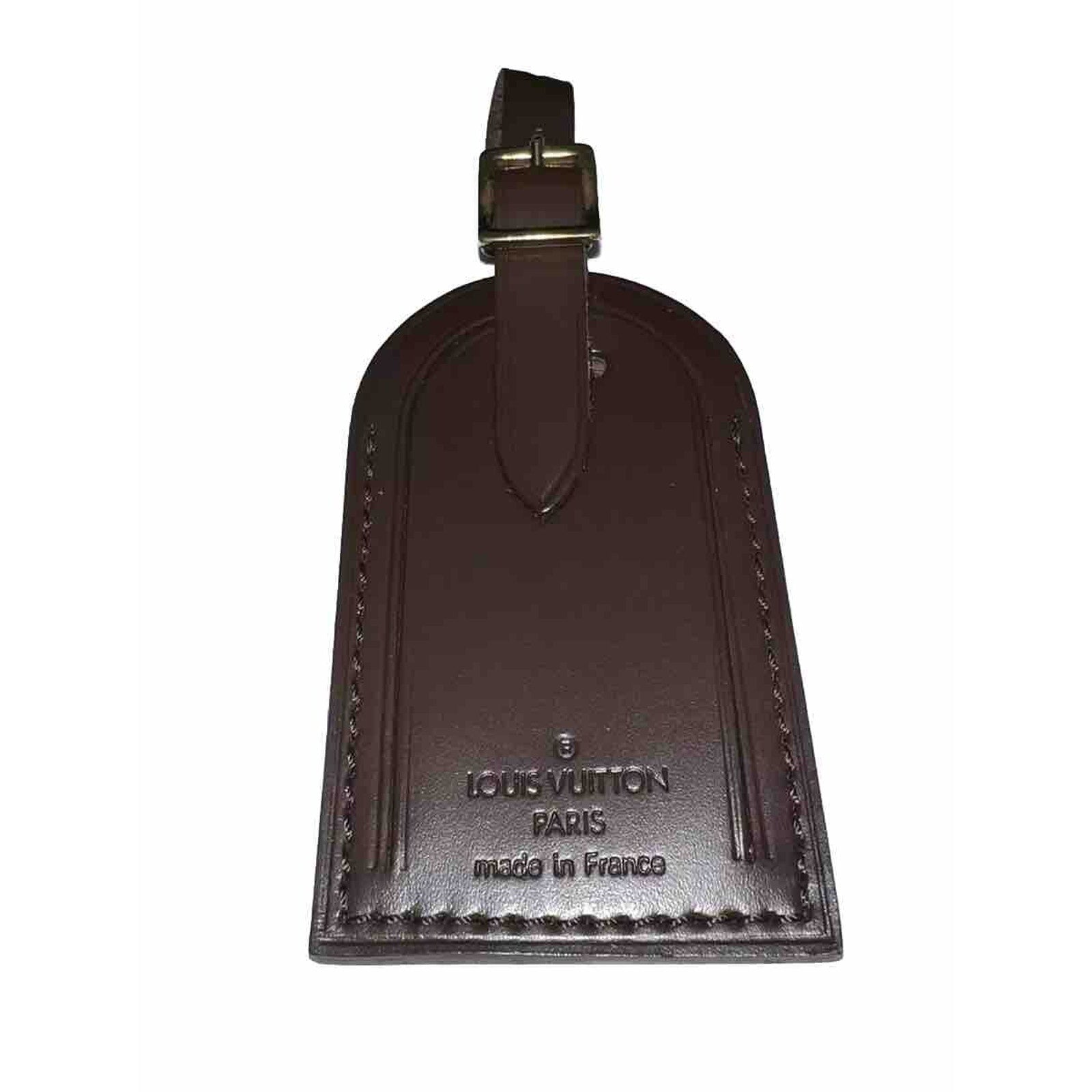 Louis Vuitton Paris Name Tag Damier Ebene Dark Brown Goldtone Large