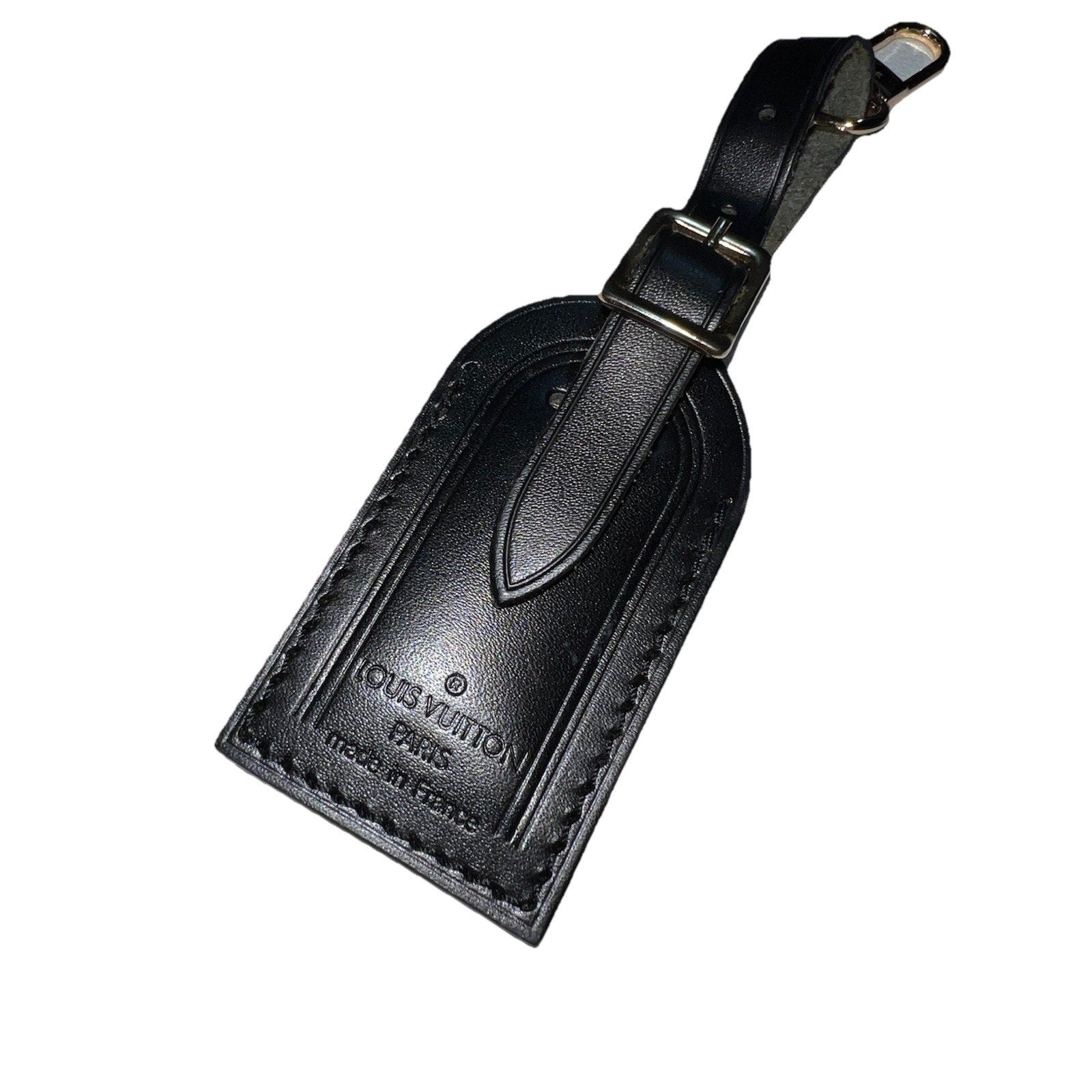 Louis Vuitton Name Tag w/ S Initial Black Gold tone Metal Small Mint